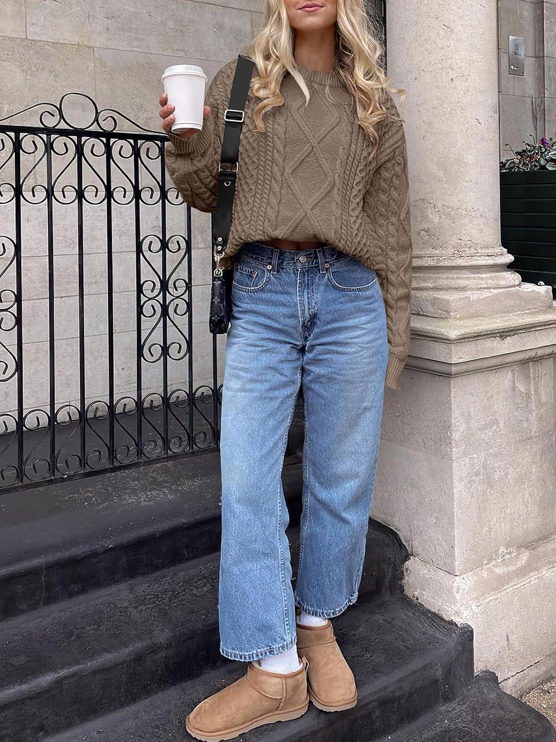 imageANRABESS Sweaters for Women Oversized Cable Knit Fall Long Sleeve Crewneck Casual Pullover Sweater Tops 2025 Winter OutfitsCoffee