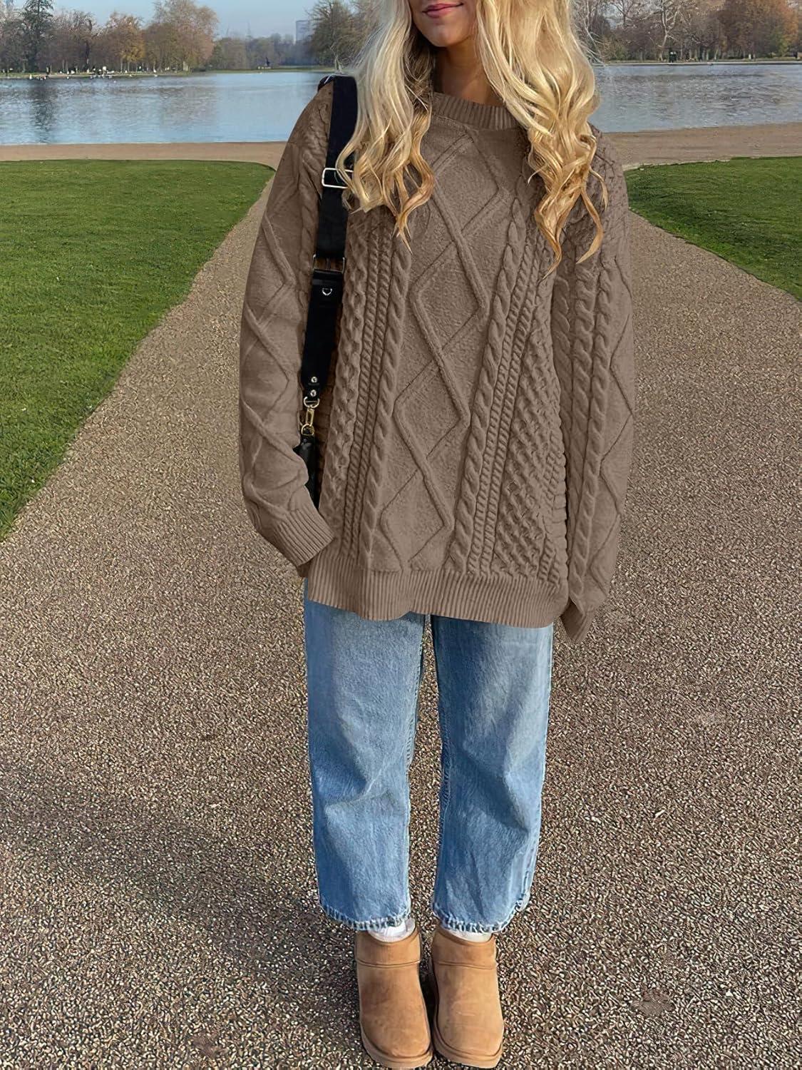 imageANRABESS Sweaters for Women Oversized Cable Knit Fall Long Sleeve Crewneck Casual Pullover Sweater Tops 2025 Winter OutfitsCoffee