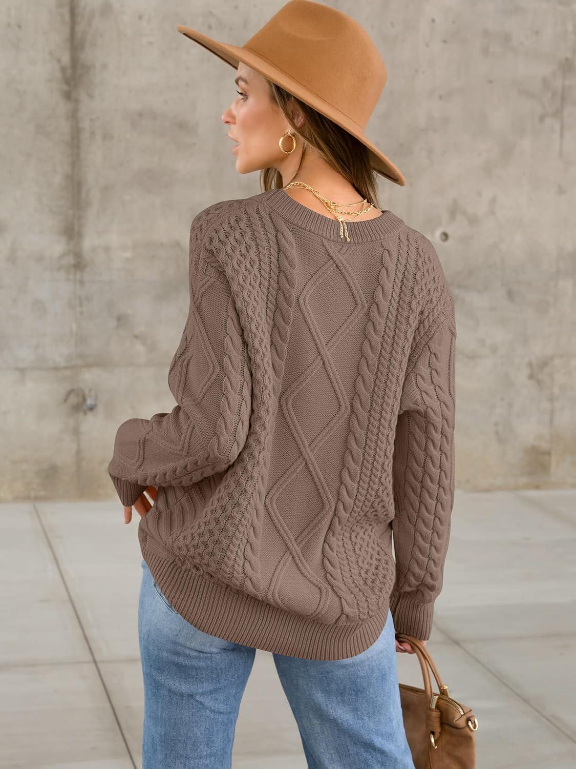 imageANRABESS Sweaters for Women Oversized Cable Knit Fall Long Sleeve Crewneck Casual Pullover Sweater Tops 2025 Winter OutfitsCoffee