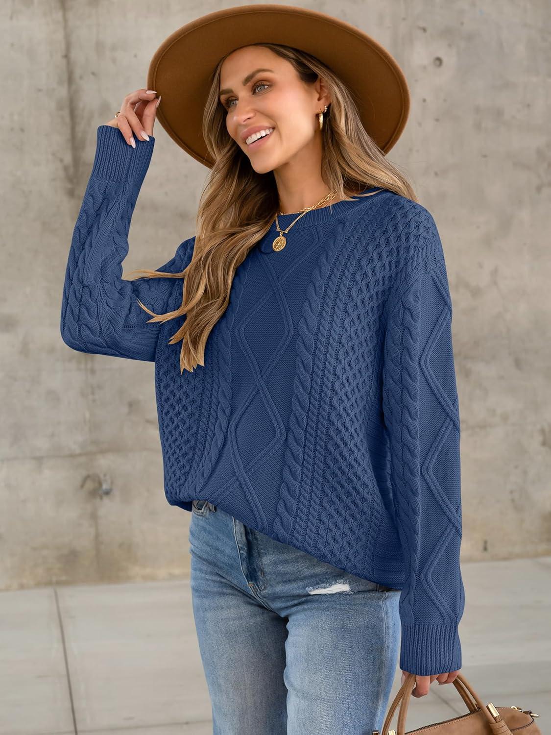 imageANRABESS Sweaters for Women Oversized Cable Knit Fall Long Sleeve Crewneck Casual Pullover Sweater Tops 2025 Winter OutfitsDeep Blue