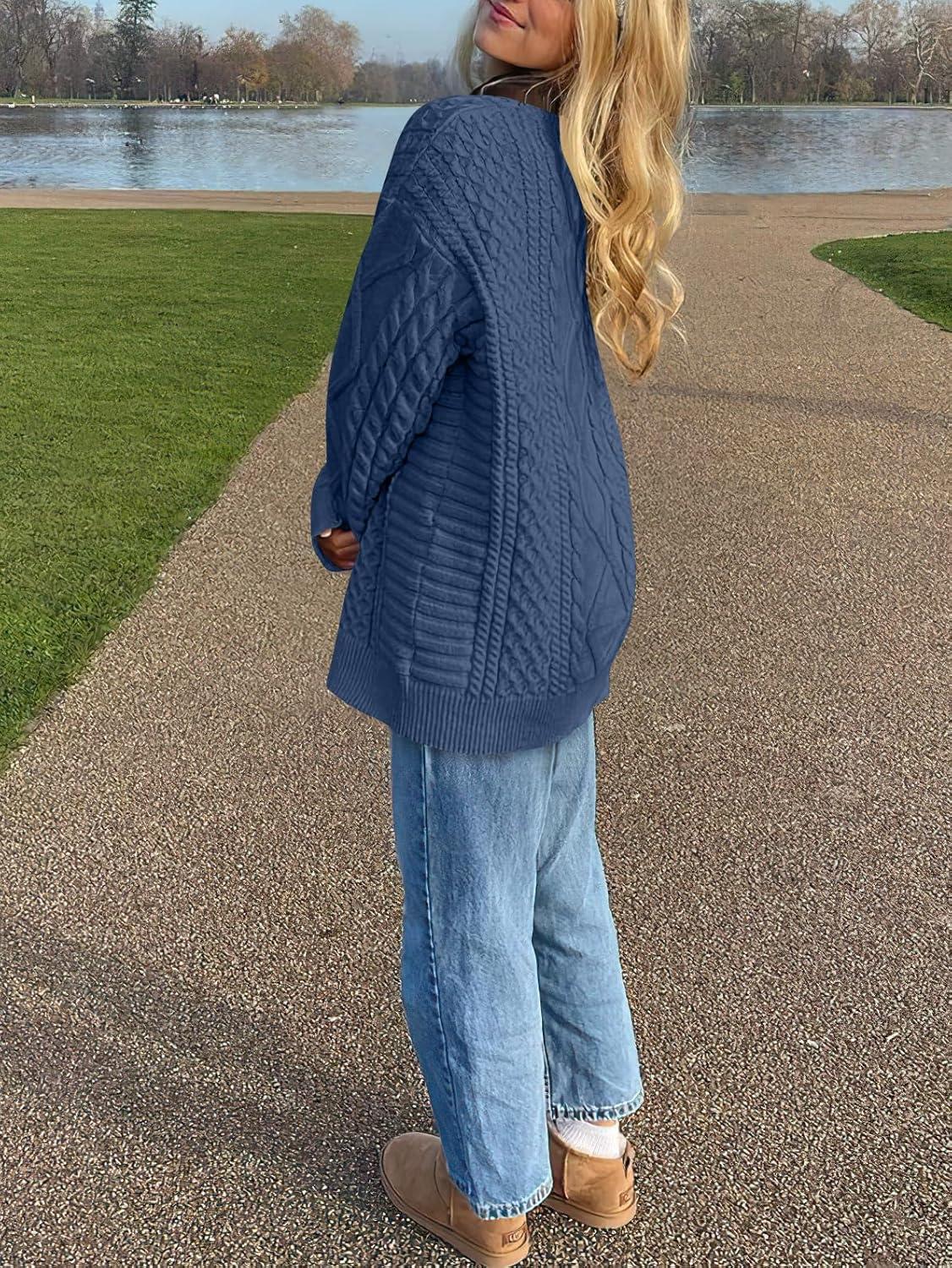 imageANRABESS Sweaters for Women Oversized Cable Knit Fall Long Sleeve Crewneck Casual Pullover Sweater Tops 2025 Winter OutfitsDeep Blue