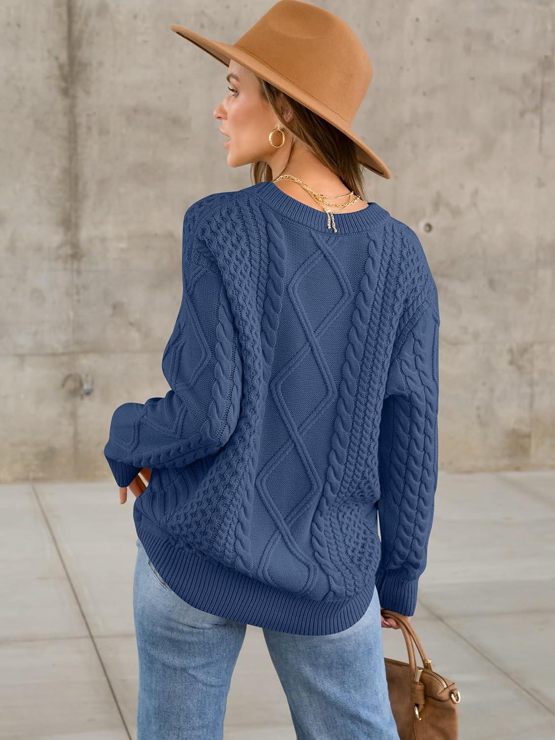 imageANRABESS Sweaters for Women Oversized Cable Knit Fall Long Sleeve Crewneck Casual Pullover Sweater Tops 2025 Winter OutfitsDeep Blue