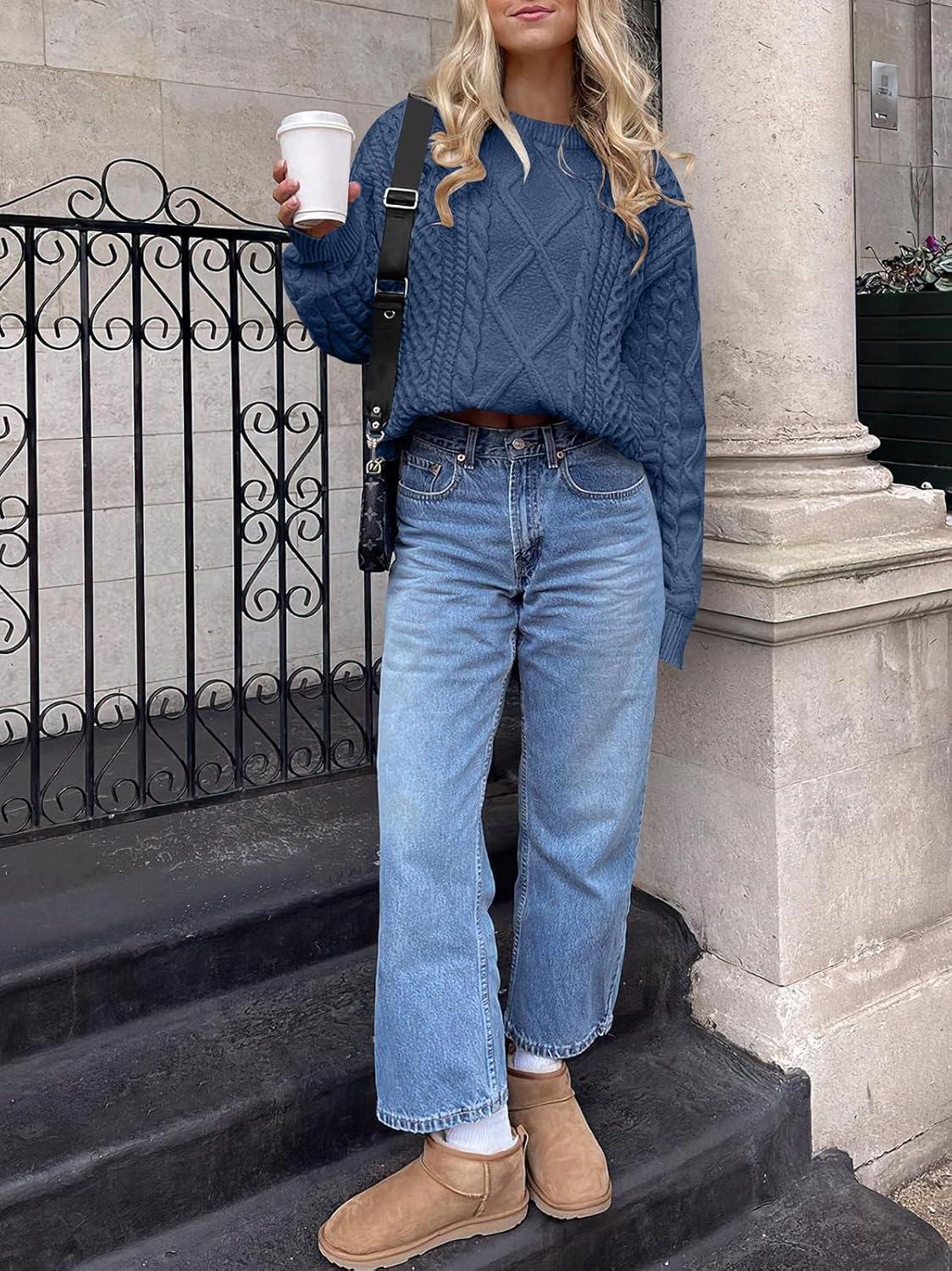 imageANRABESS Sweaters for Women Oversized Cable Knit Fall Long Sleeve Crewneck Casual Pullover Sweater Tops 2025 Winter OutfitsDeep Blue