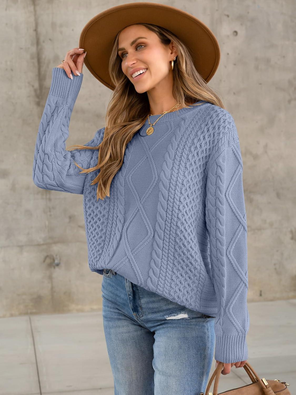 imageANRABESS Sweaters for Women Oversized Cable Knit Fall Long Sleeve Crewneck Casual Pullover Sweater Tops 2025 Winter OutfitsGrey Blue