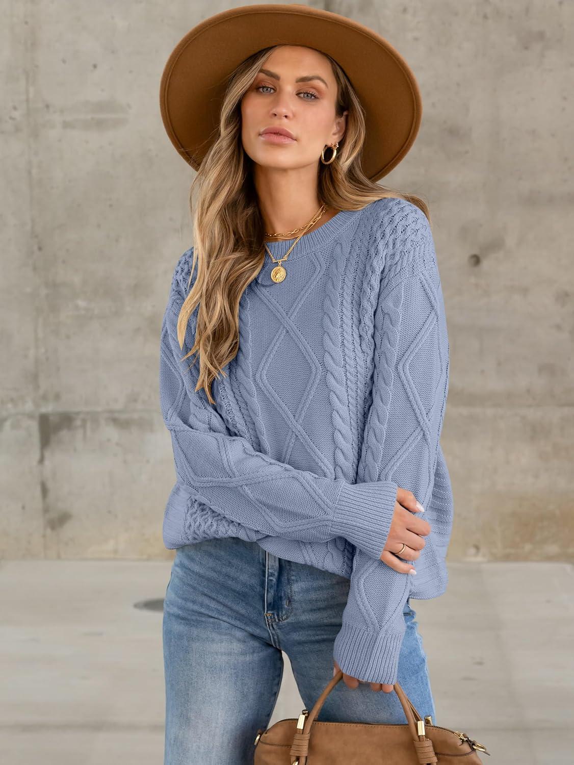 imageANRABESS Sweaters for Women Oversized Cable Knit Fall Long Sleeve Crewneck Casual Pullover Sweater Tops 2025 Winter OutfitsGrey Blue