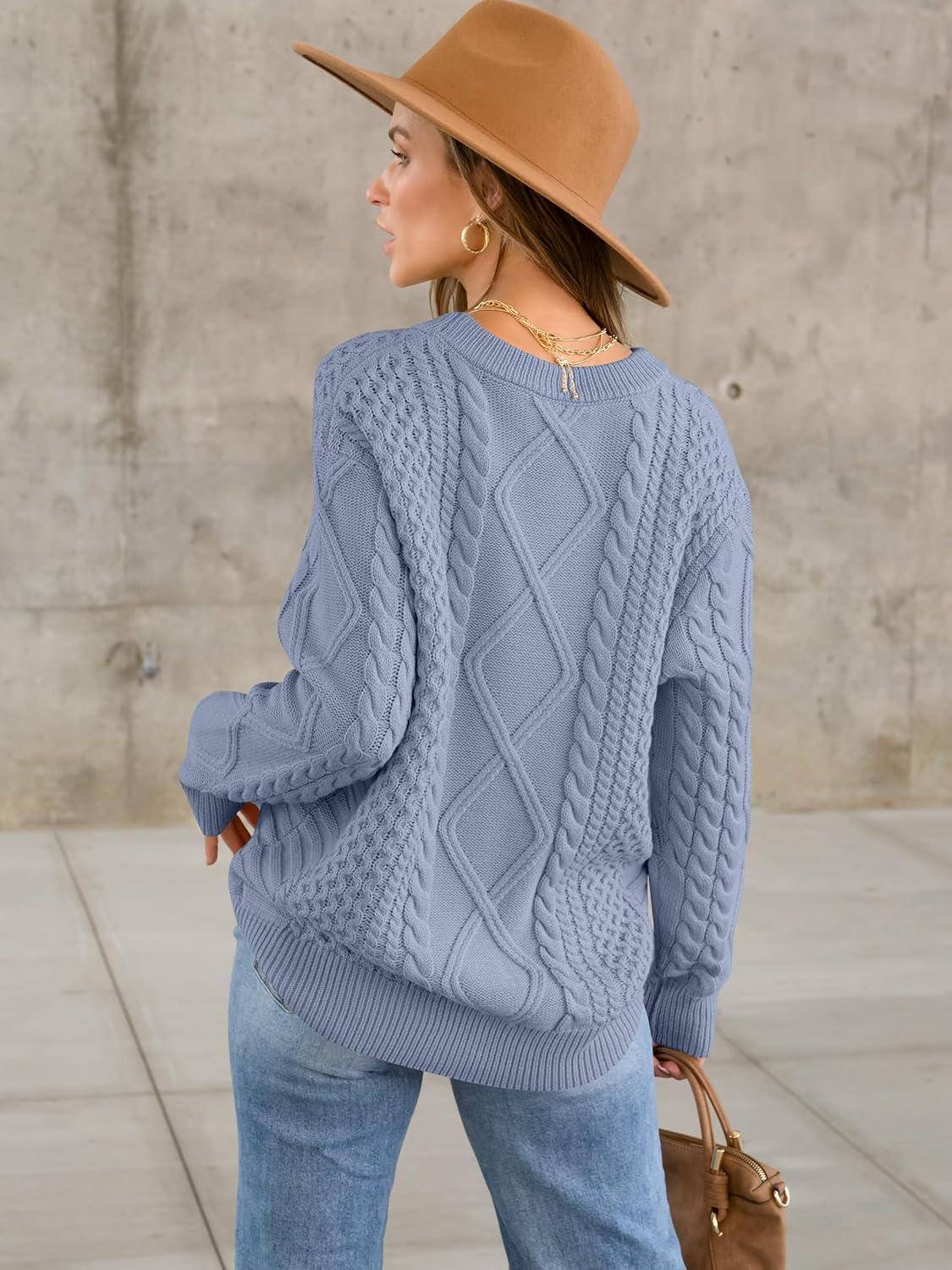 imageANRABESS Sweaters for Women Oversized Cable Knit Fall Long Sleeve Crewneck Casual Pullover Sweater Tops 2025 Winter OutfitsGrey Blue