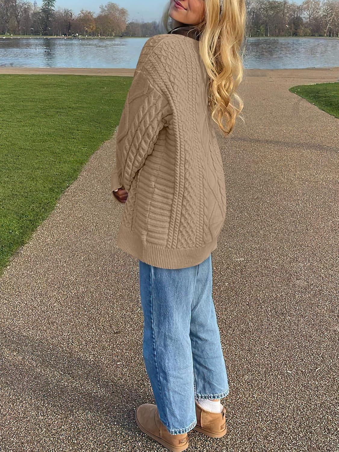 imageANRABESS Sweaters for Women Oversized Cable Knit Fall Long Sleeve Crewneck Casual Pullover Sweater Tops 2025 Winter OutfitsKhaki Brown