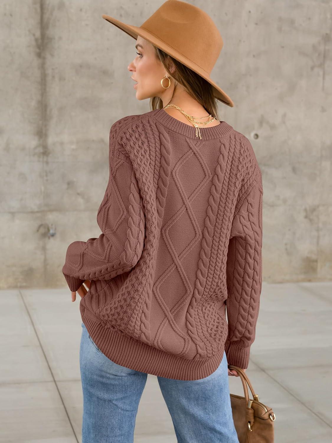 imageANRABESS Sweaters for Women Oversized Cable Knit Fall Long Sleeve Crewneck Casual Pullover Sweater Tops 2025 Winter OutfitsOrange