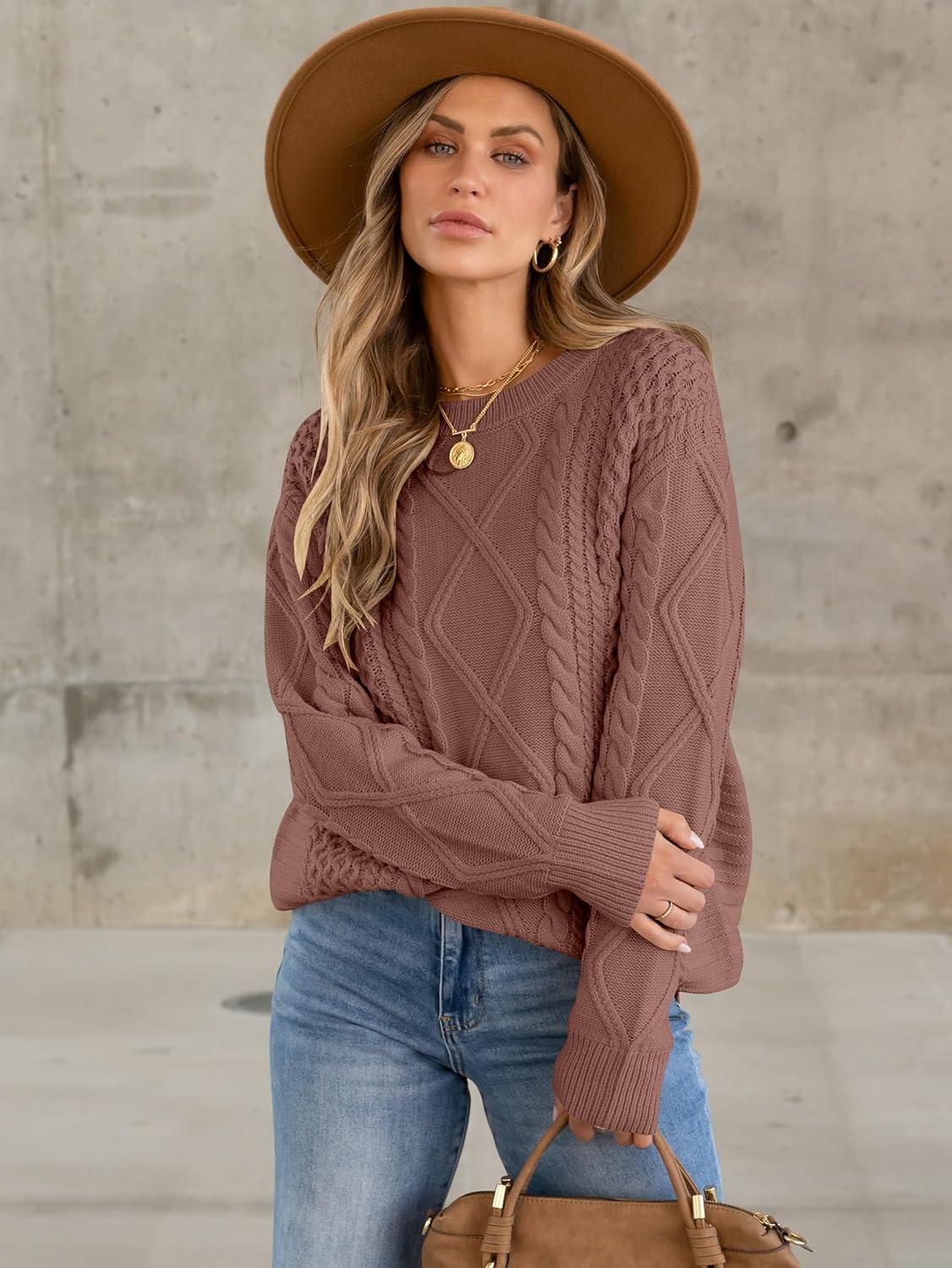 imageANRABESS Sweaters for Women Oversized Cable Knit Fall Long Sleeve Crewneck Casual Pullover Sweater Tops 2025 Winter OutfitsOrange