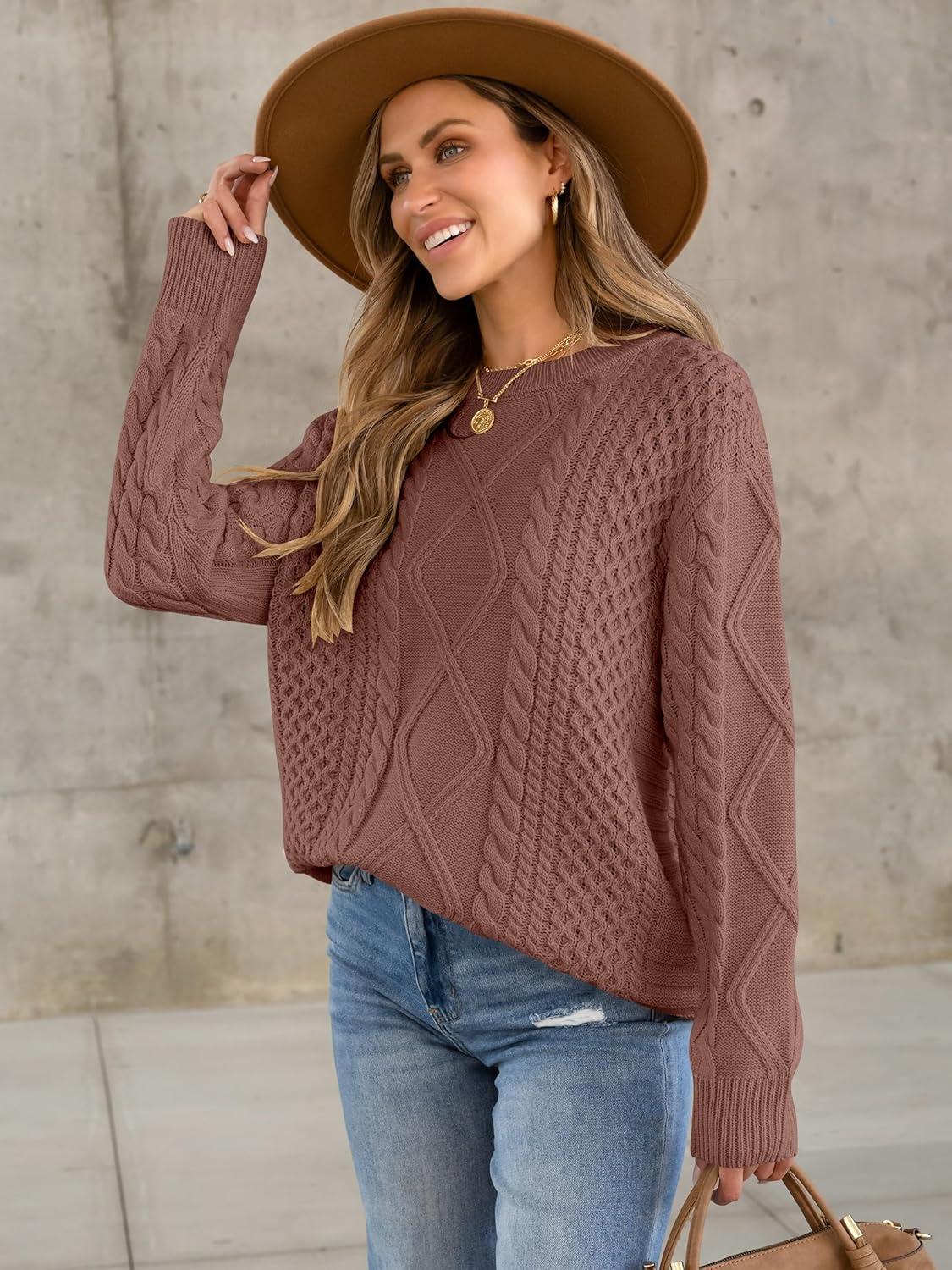 imageANRABESS Sweaters for Women Oversized Cable Knit Fall Long Sleeve Crewneck Casual Pullover Sweater Tops 2025 Winter OutfitsOrange