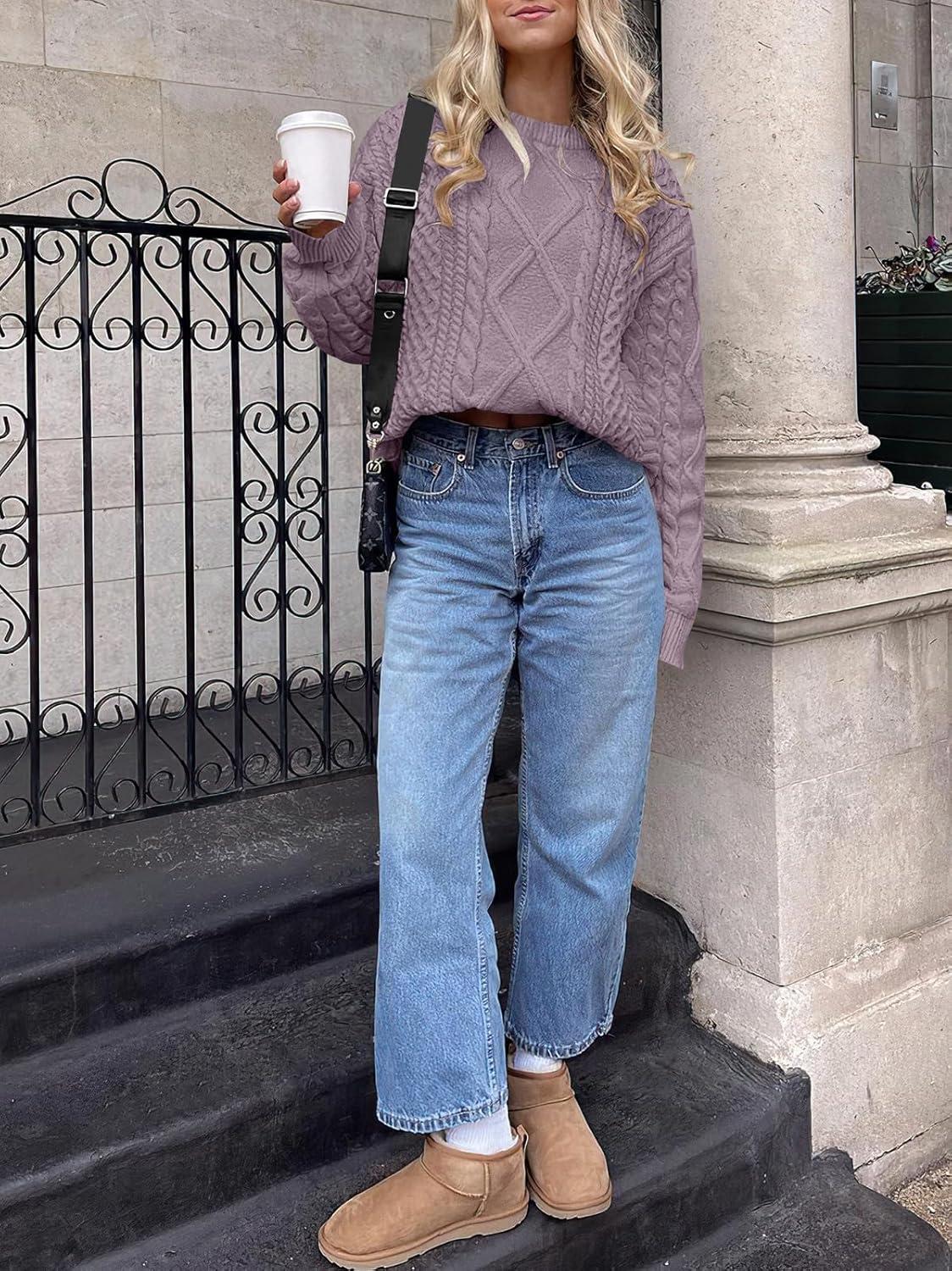 imageANRABESS Sweaters for Women Oversized Cable Knit Fall Long Sleeve Crewneck Casual Pullover Sweater Tops 2025 Winter OutfitsPurple