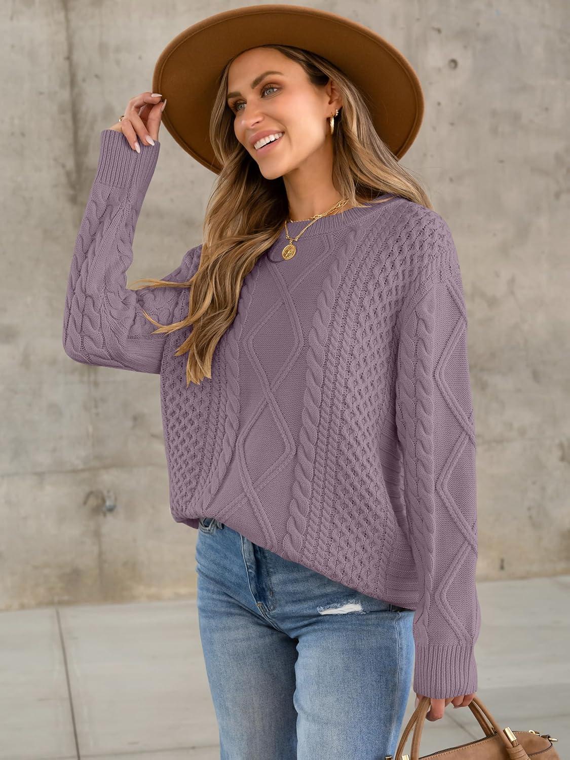 imageANRABESS Sweaters for Women Oversized Cable Knit Fall Long Sleeve Crewneck Casual Pullover Sweater Tops 2025 Winter OutfitsPurple