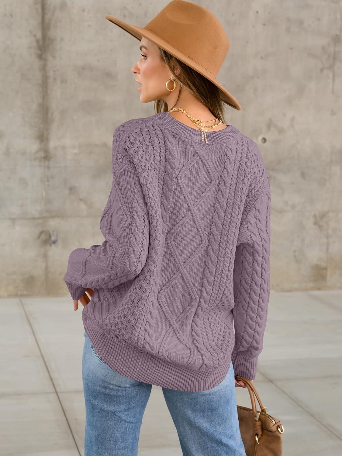 imageANRABESS Sweaters for Women Oversized Cable Knit Fall Long Sleeve Crewneck Casual Pullover Sweater Tops 2025 Winter OutfitsPurple