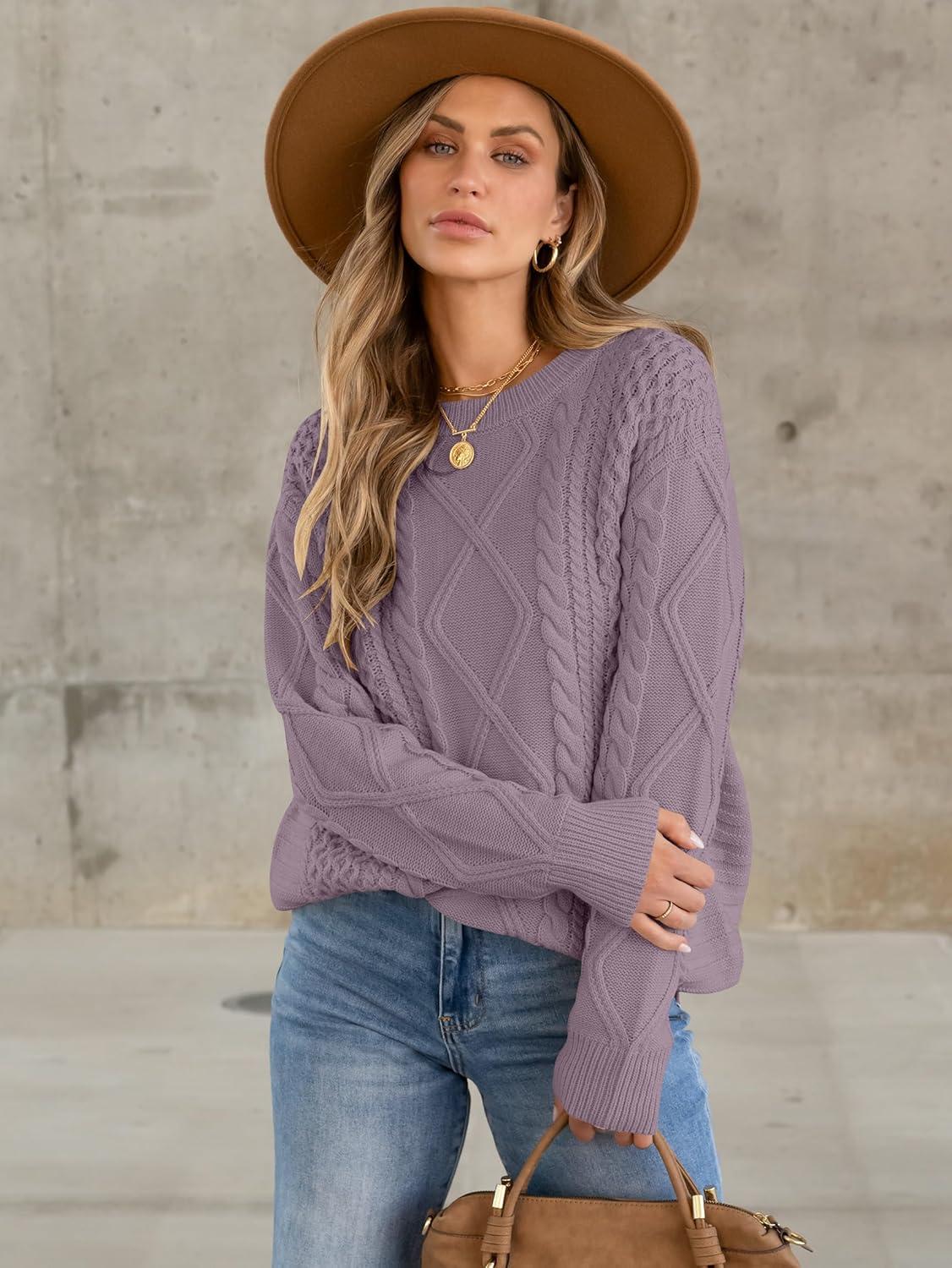 imageANRABESS Sweaters for Women Oversized Cable Knit Fall Long Sleeve Crewneck Casual Pullover Sweater Tops 2025 Winter OutfitsPurple