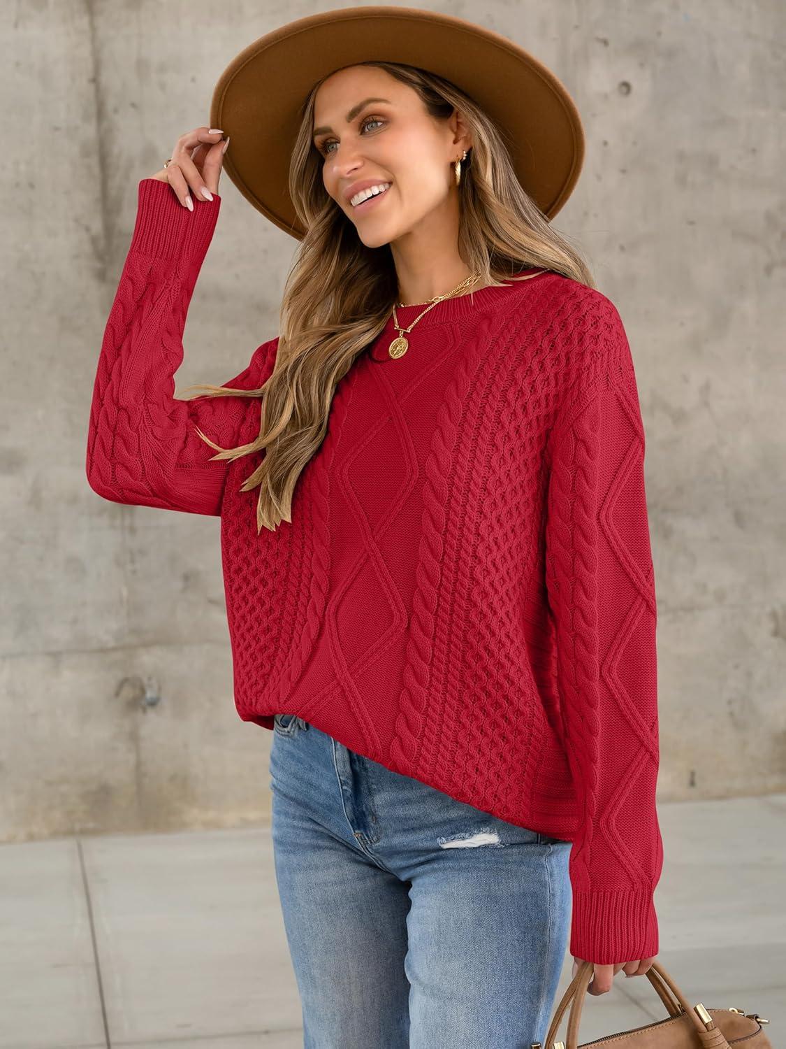 imageANRABESS Sweaters for Women Oversized Cable Knit Fall Long Sleeve Crewneck Casual Pullover Sweater Tops 2025 Winter OutfitsRed