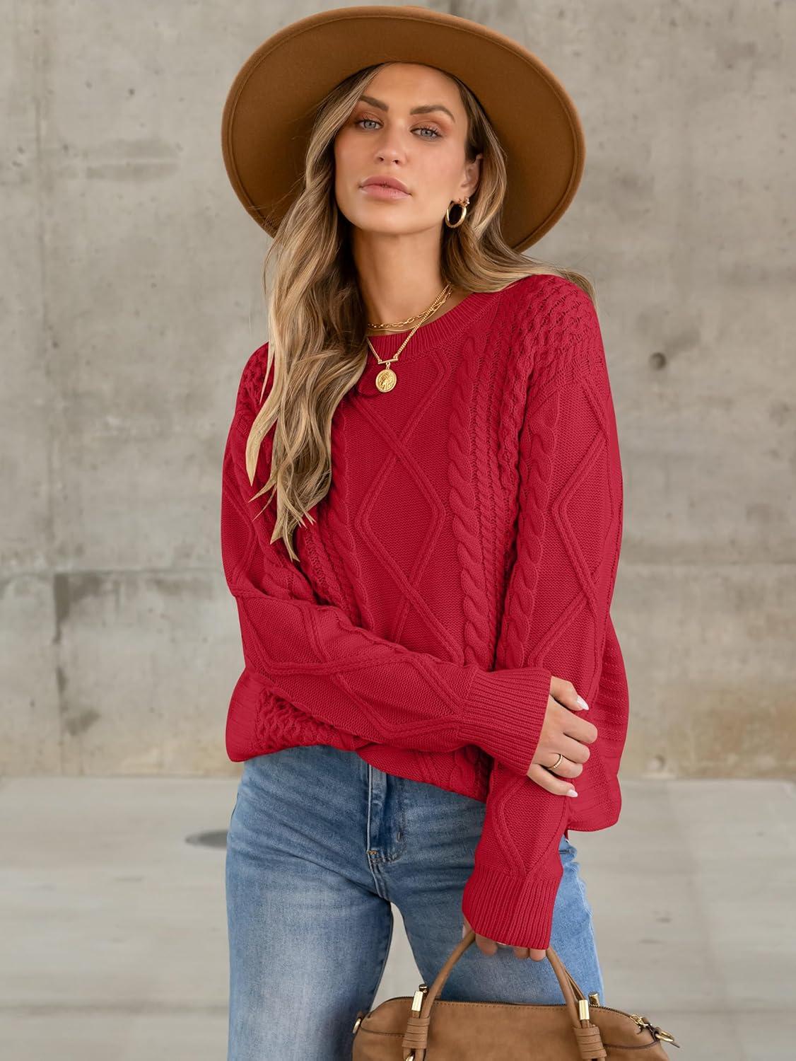 imageANRABESS Sweaters for Women Oversized Cable Knit Fall Long Sleeve Crewneck Casual Pullover Sweater Tops 2025 Winter OutfitsRed