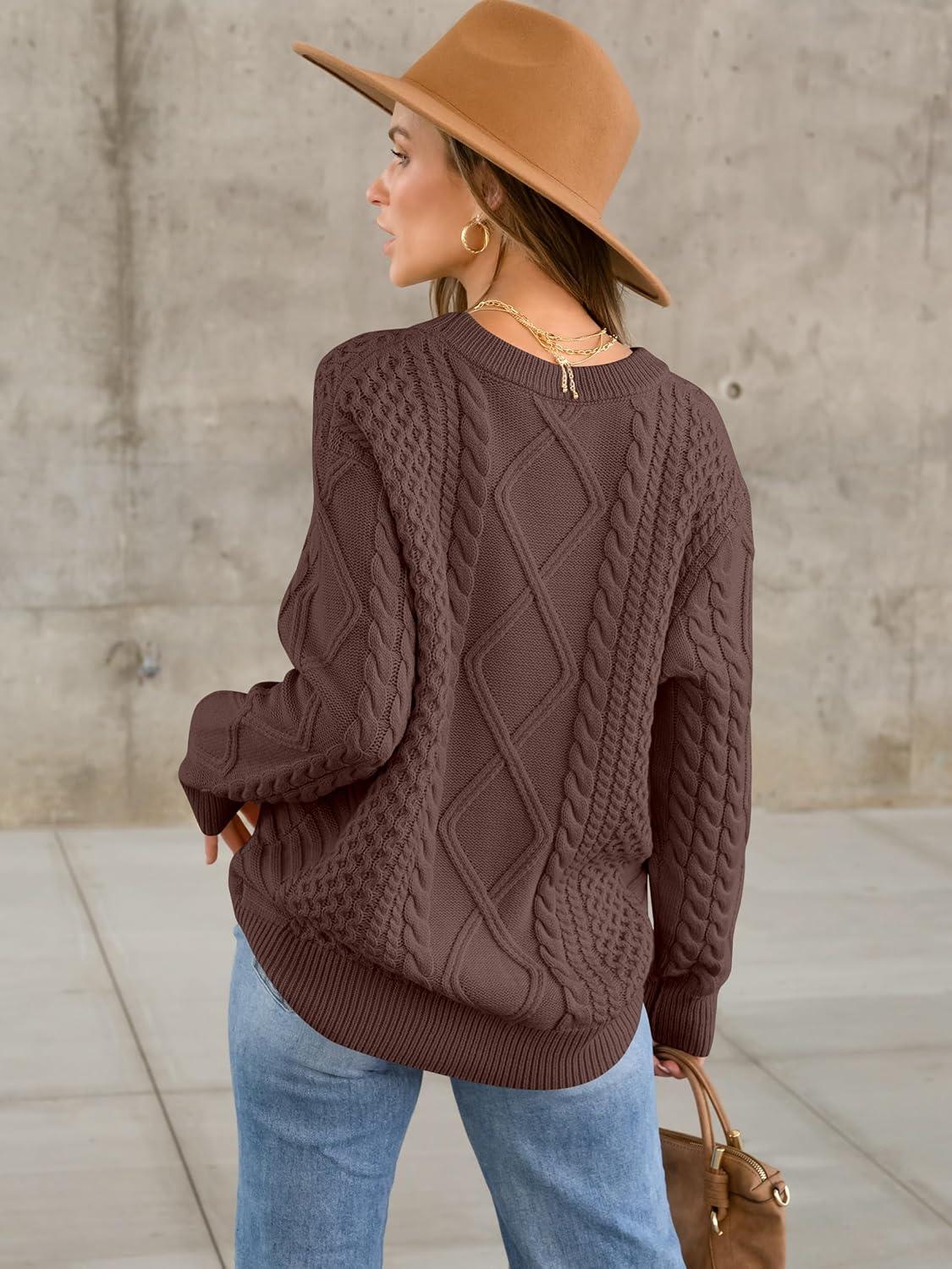 imageANRABESS Sweaters for Women Oversized Cable Knit Fall Long Sleeve Crewneck Casual Pullover Sweater Tops 2025 Winter OutfitsRed Brown