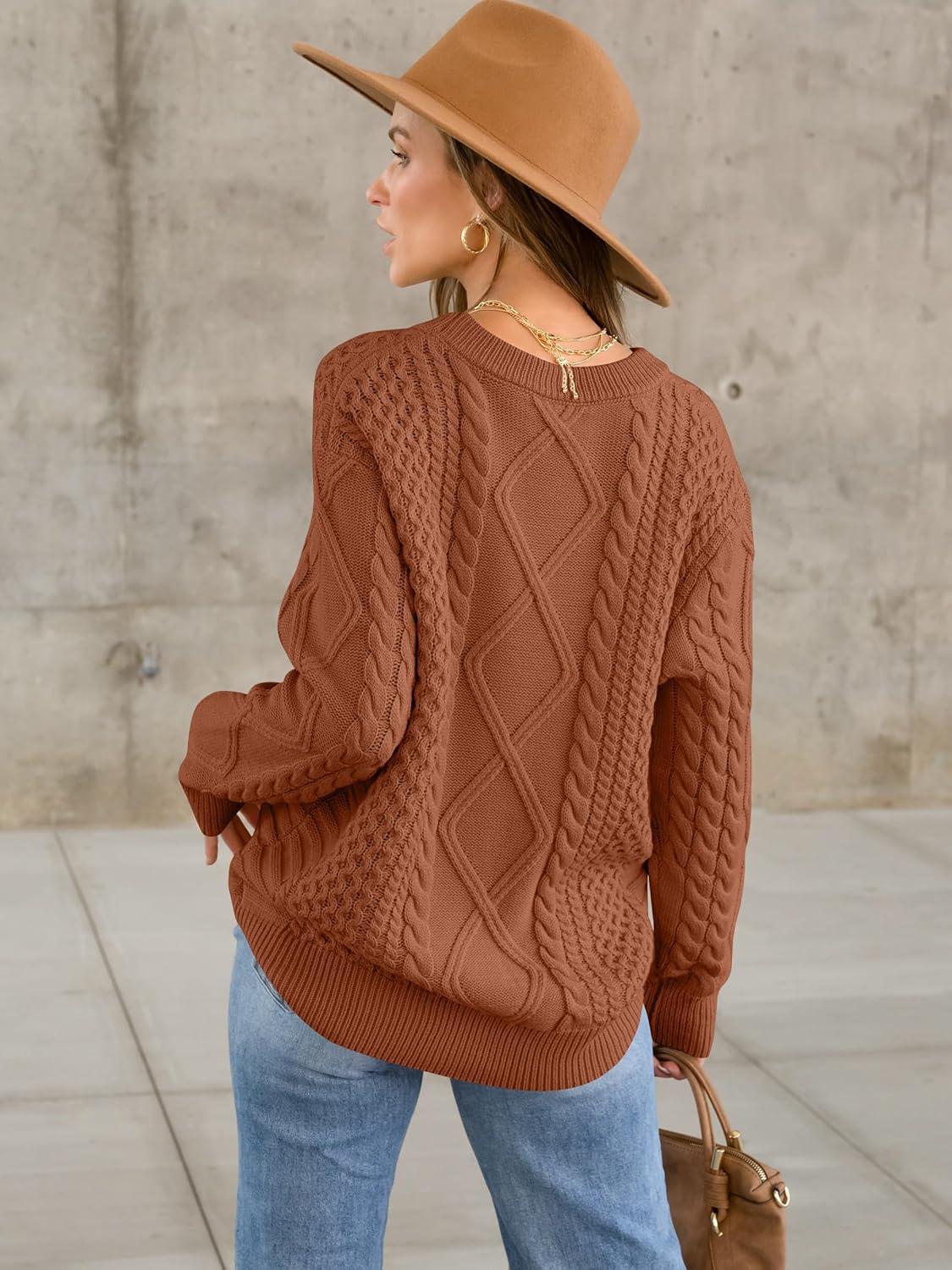 imageANRABESS Sweaters for Women Oversized Cable Knit Fall Long Sleeve Crewneck Casual Pullover Sweater Tops 2025 Winter OutfitsRust Orange