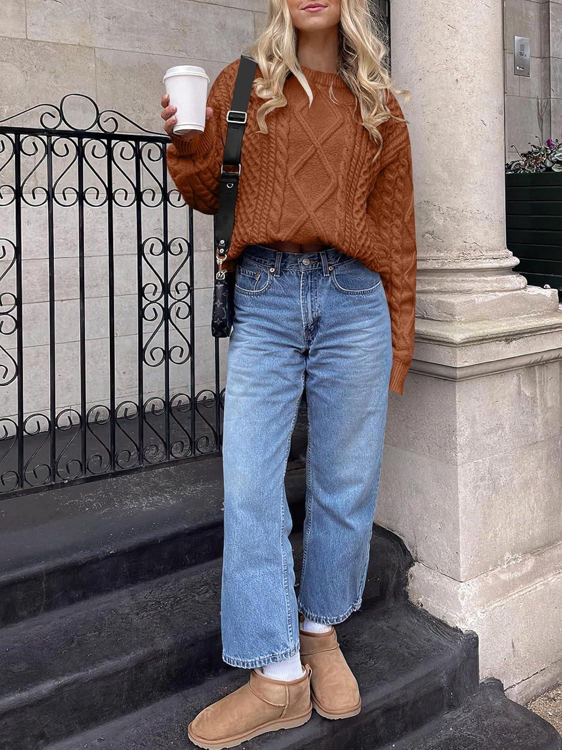 imageANRABESS Sweaters for Women Oversized Cable Knit Fall Long Sleeve Crewneck Casual Pullover Sweater Tops 2025 Winter OutfitsRust Orange