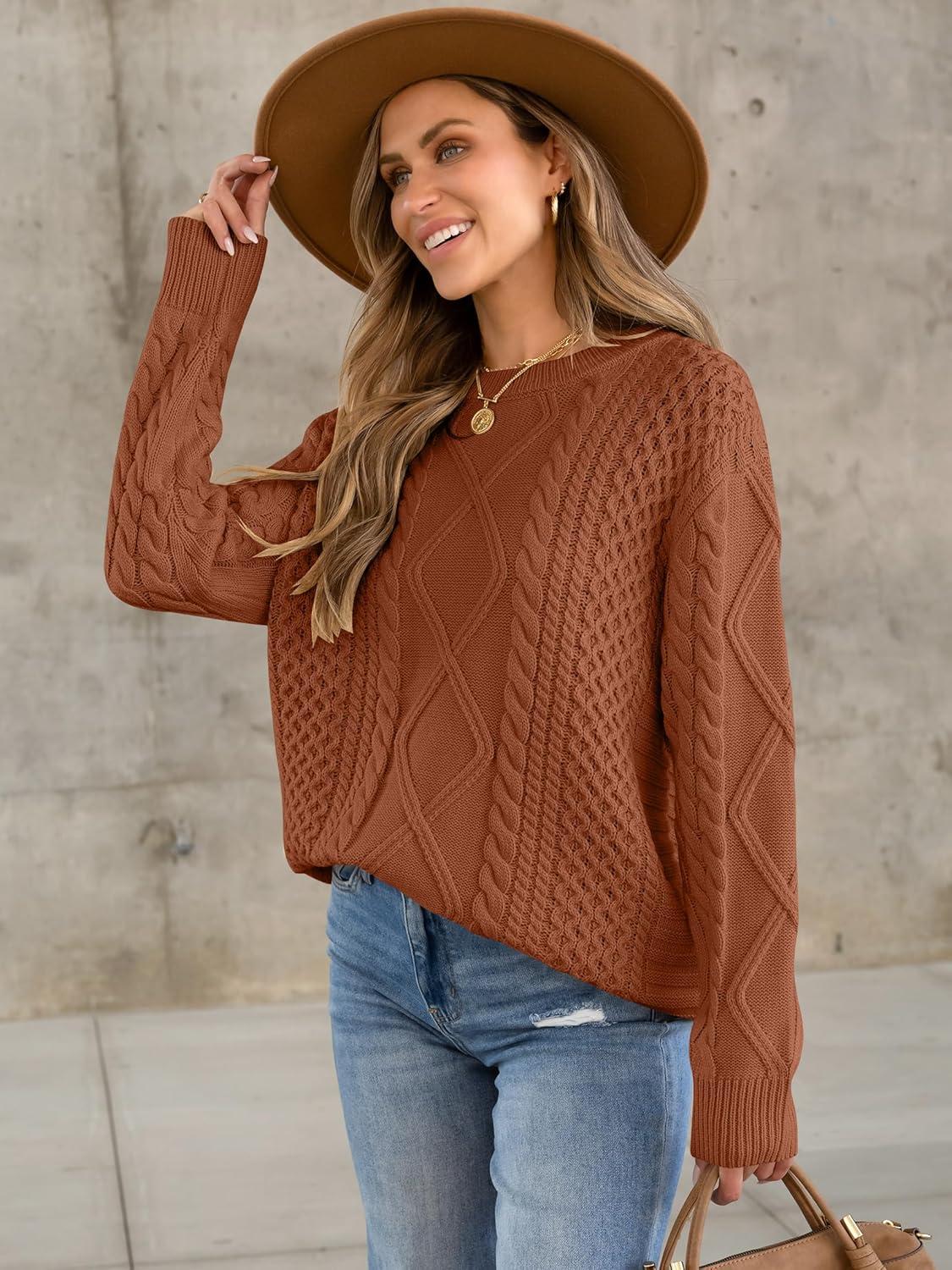 imageANRABESS Sweaters for Women Oversized Cable Knit Fall Long Sleeve Crewneck Casual Pullover Sweater Tops 2025 Winter OutfitsRust Orange