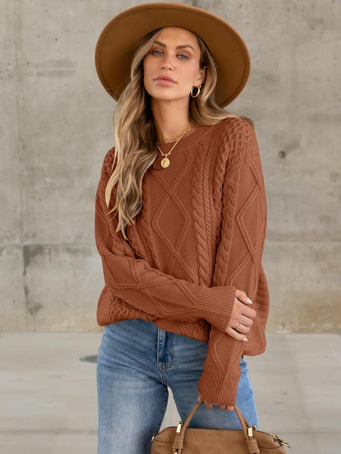 imageANRABESS Sweaters for Women Oversized Cable Knit Fall Long Sleeve Crewneck Casual Pullover Sweater Tops 2025 Winter OutfitsRust Orange