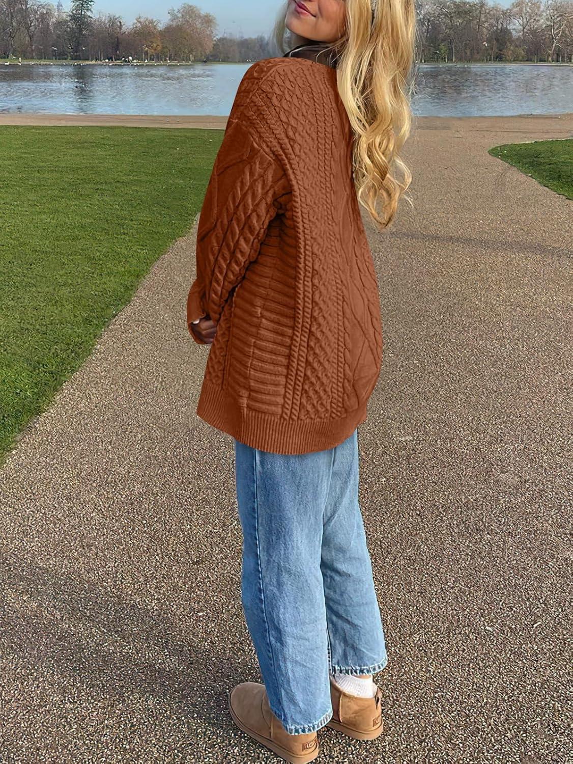 imageANRABESS Sweaters for Women Oversized Cable Knit Fall Long Sleeve Crewneck Casual Pullover Sweater Tops 2025 Winter OutfitsRust Orange