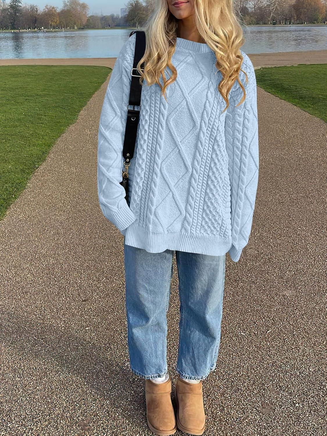 imageANRABESS Sweaters for Women Oversized Cable Knit Fall Long Sleeve Crewneck Casual Pullover Sweater Tops 2025 Winter OutfitsSky