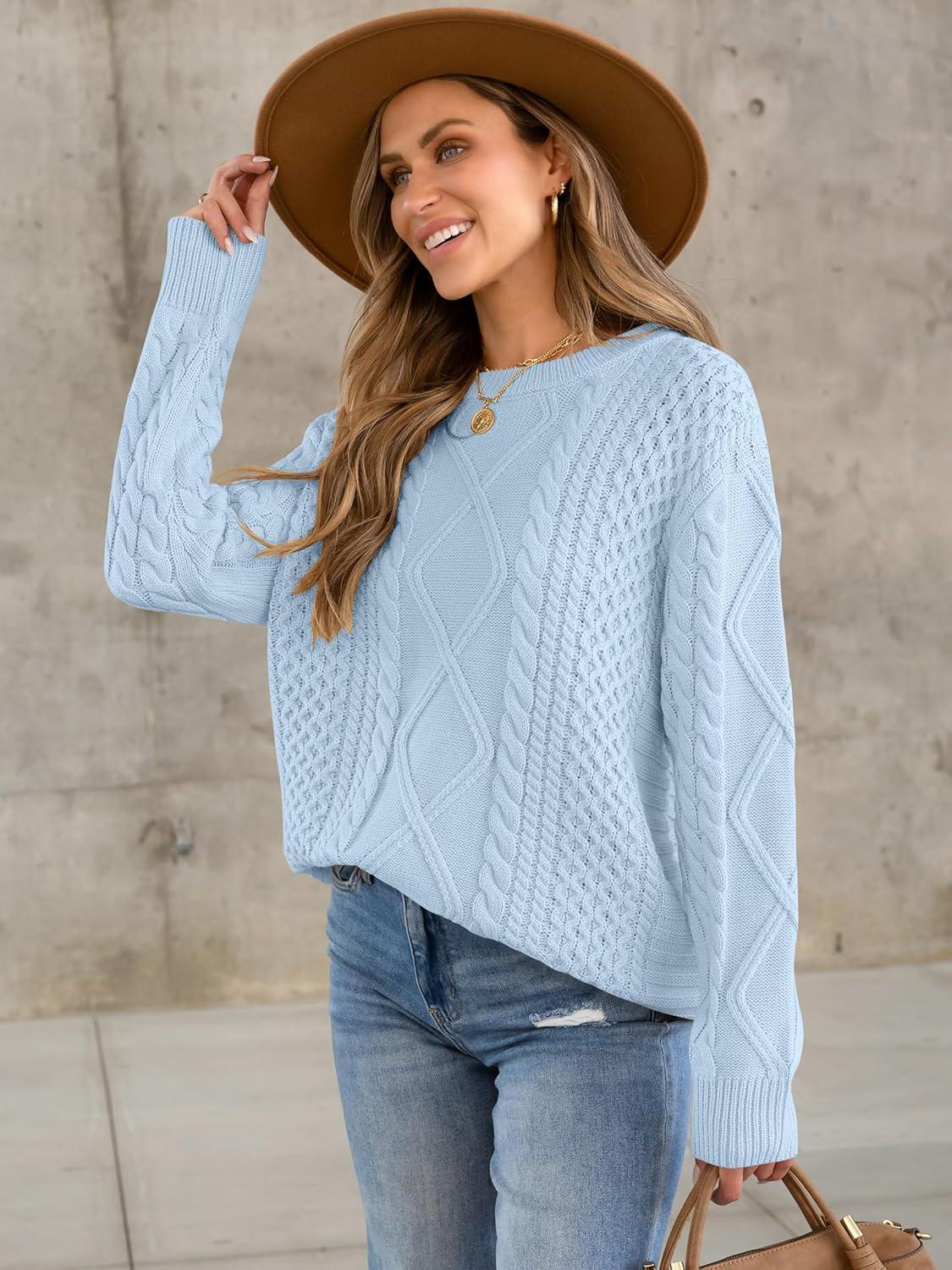 imageANRABESS Sweaters for Women Oversized Cable Knit Fall Long Sleeve Crewneck Casual Pullover Sweater Tops 2025 Winter OutfitsSky