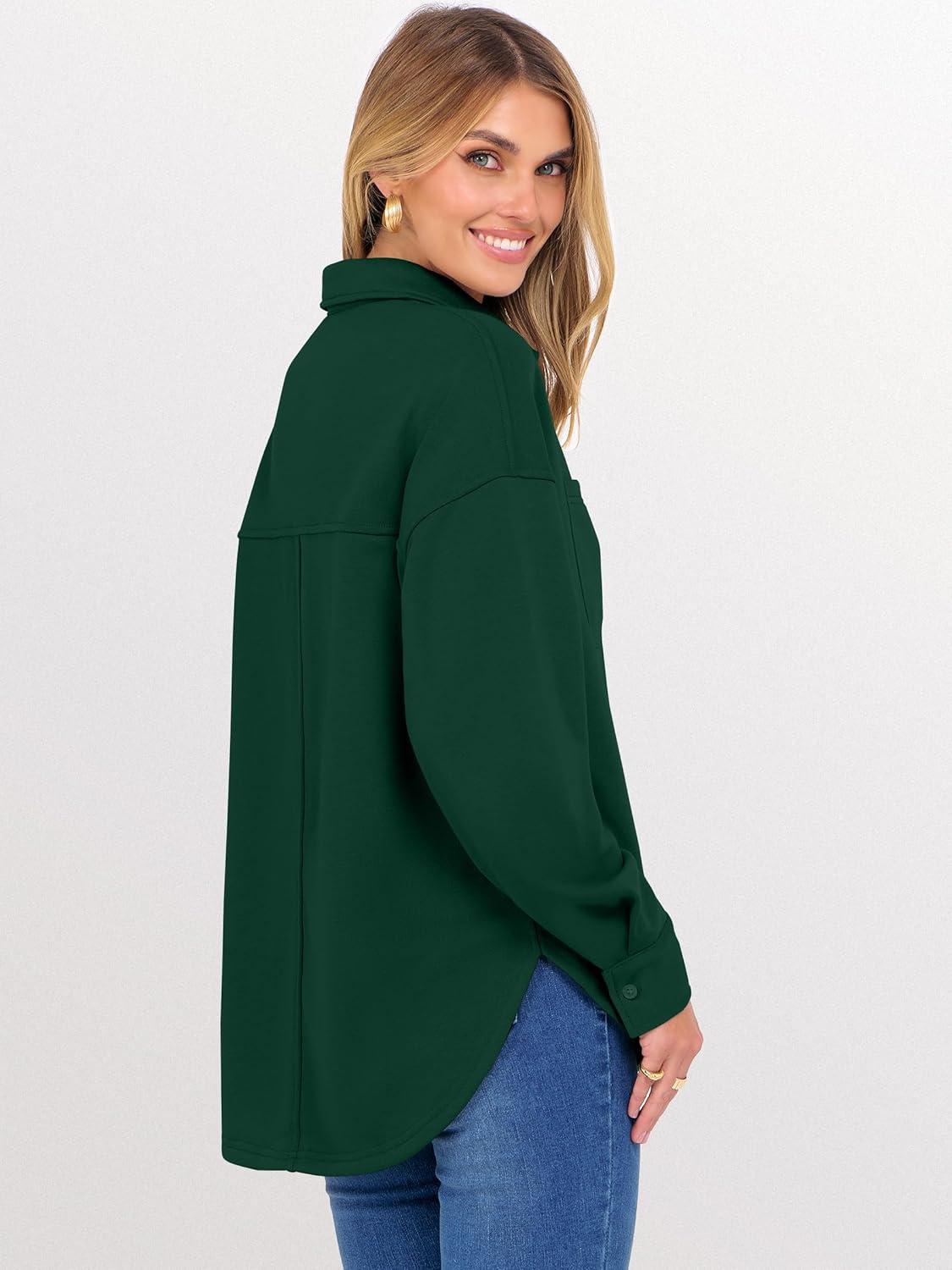 imageANRABESS Sweatshirt for Women Oversized Casual Long Sleeve Side Slit Button Lapel Polo Pullover Tunic Tops 2025 Fall OutfitsForest Green