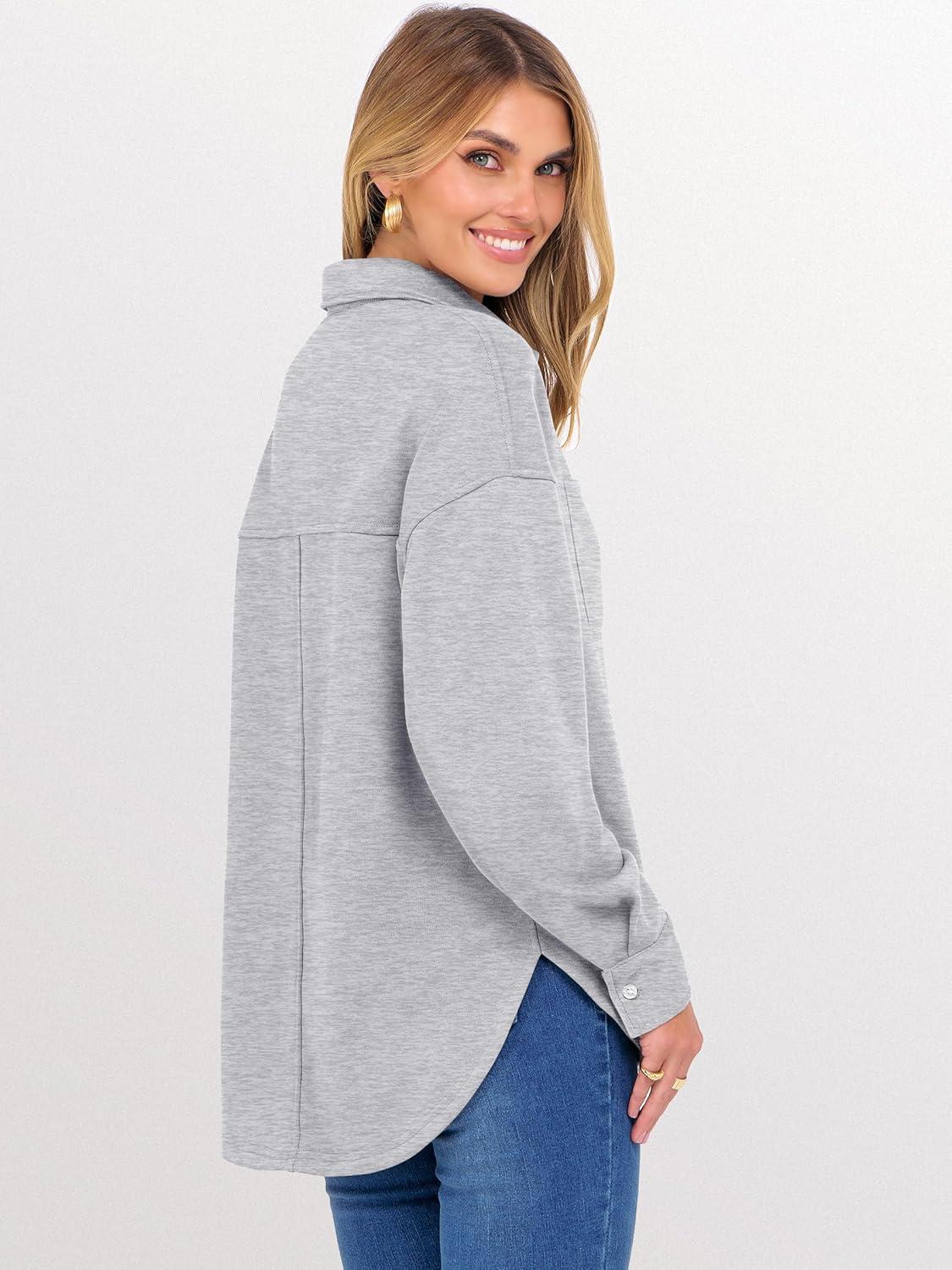 imageANRABESS Sweatshirt for Women Oversized Casual Long Sleeve Side Slit Button Lapel Polo Pullover Tunic Tops 2025 Fall OutfitsGrey