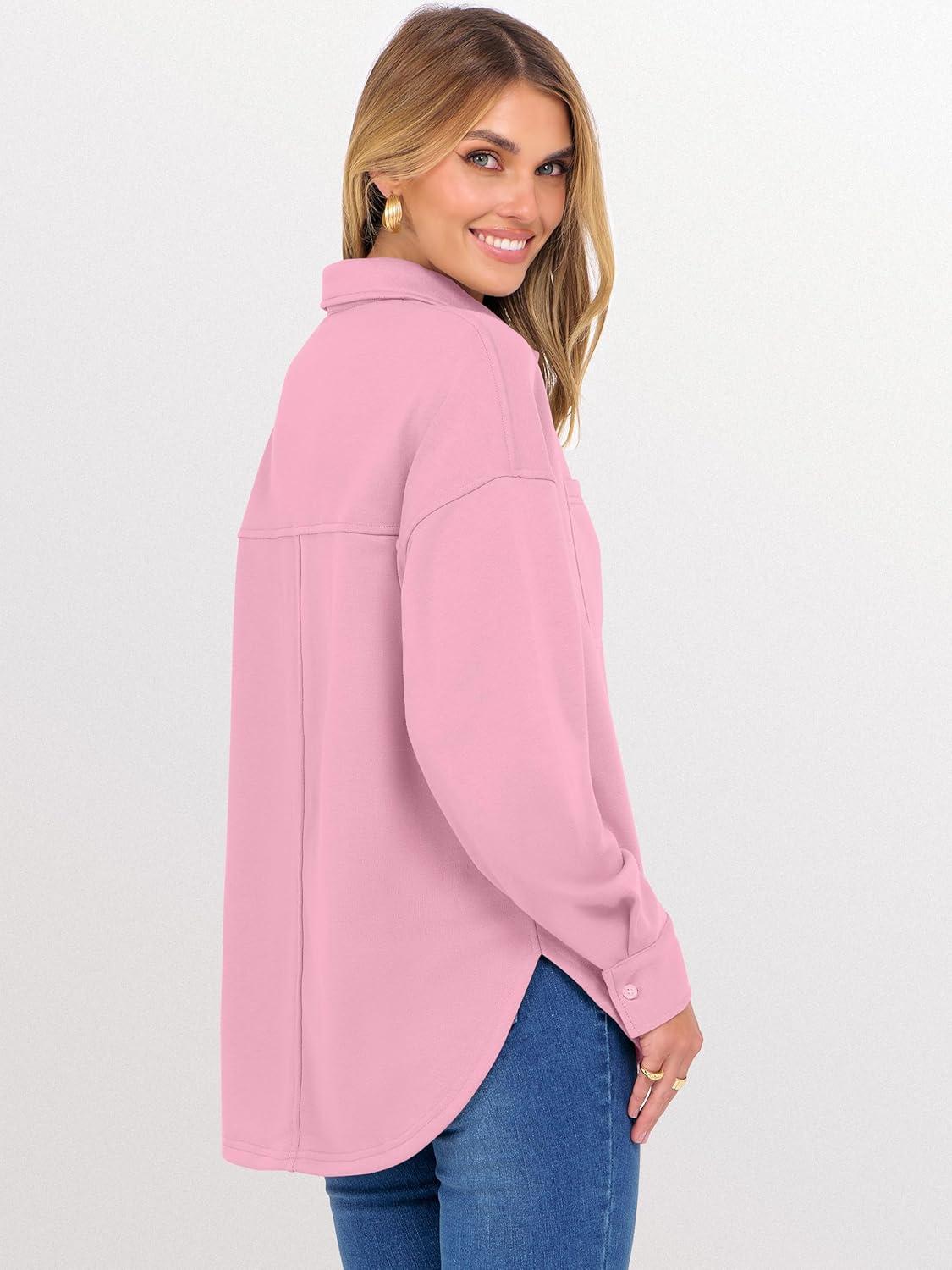 imageANRABESS Sweatshirt for Women Oversized Casual Long Sleeve Side Slit Button Lapel Polo Pullover Tunic Tops 2025 Fall OutfitsPink