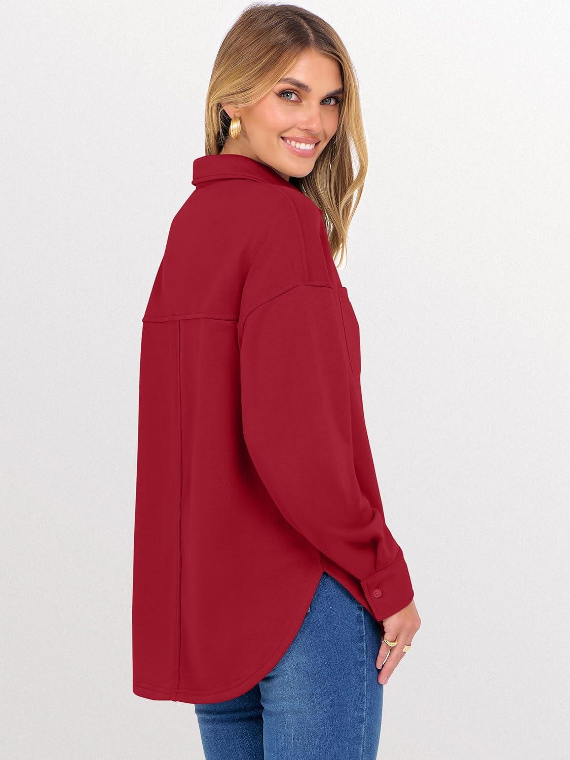 imageANRABESS Sweatshirt for Women Oversized Casual Long Sleeve Side Slit Button Lapel Polo Pullover Tunic Tops 2025 Fall OutfitsRed