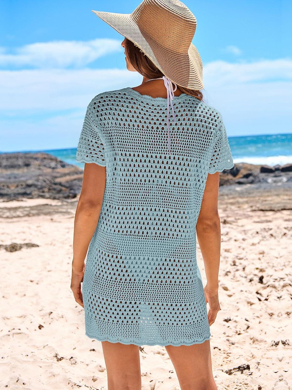 imageANRABESS Swimsuit Cover Up for Women 2025 Crochet Bathing Suit Swimwear Mesh Knit Beach Dress Summer Vacation Outfit ClothesSky