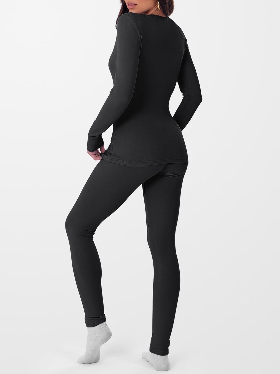 imageANRABESS Thermal Underwear for Women Long Johns Fleece Lined Base Layer Pajama Set Cold Weather Top Bottom Winter ClothingBlack