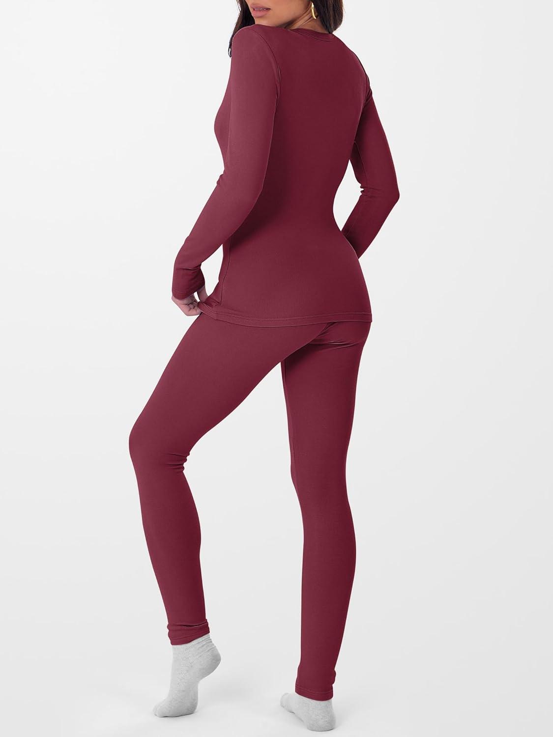 imageANRABESS Thermal Underwear for Women Long Johns Fleece Lined Base Layer Pajama Set Cold Weather Top Bottom Winter ClothingDark Red