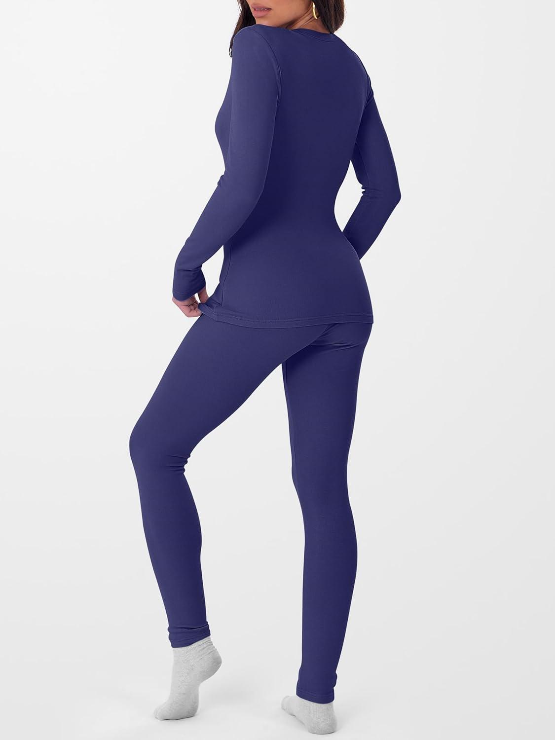 imageANRABESS Thermal Underwear for Women Long Johns Fleece Lined Base Layer Pajama Set Cold Weather Top Bottom Winter ClothingNavy Blue