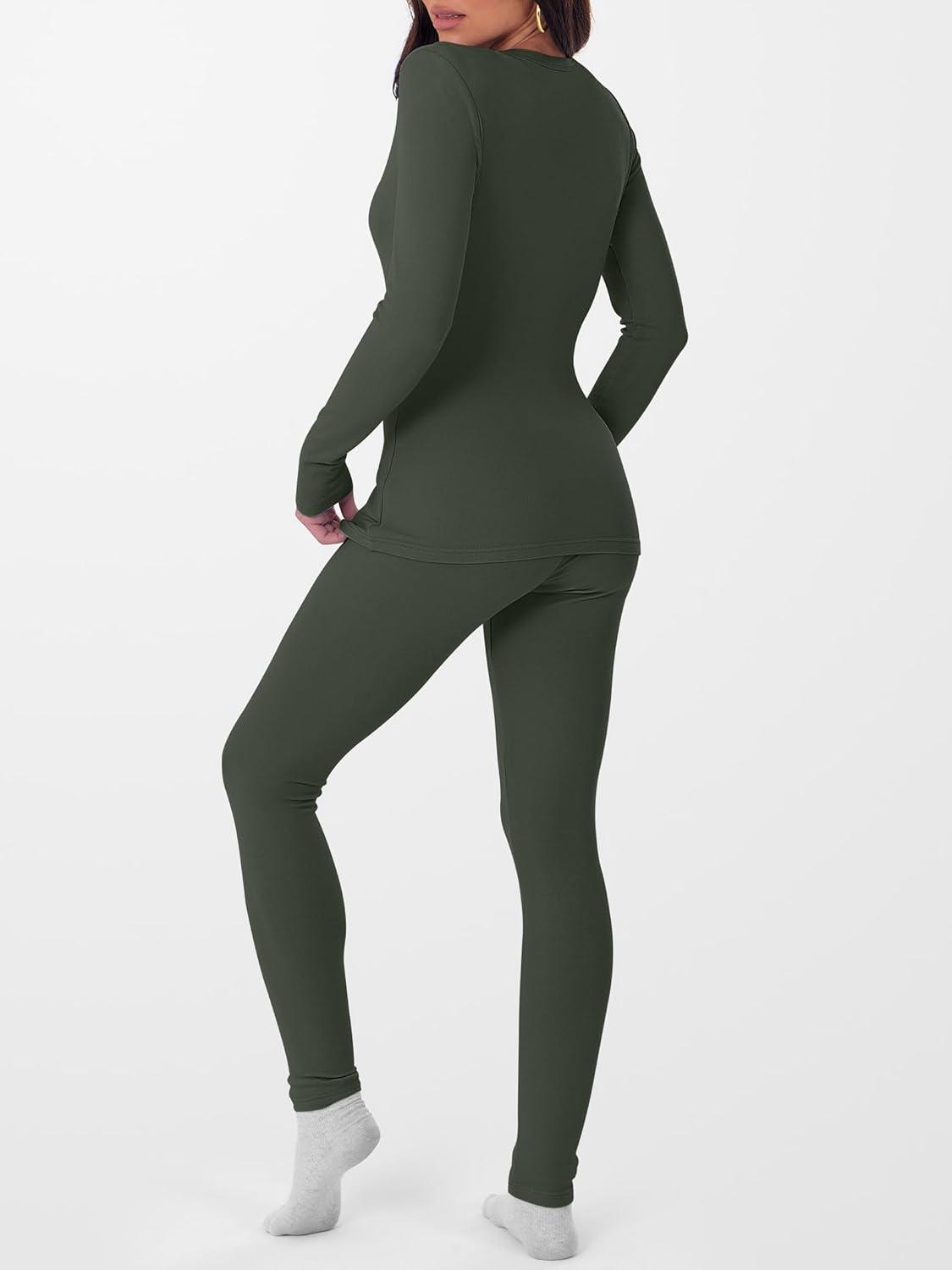 imageANRABESS Thermal Underwear for Women Long Johns Fleece Lined Base Layer Pajama Set Cold Weather Top Bottom Winter ClothingOlive Green