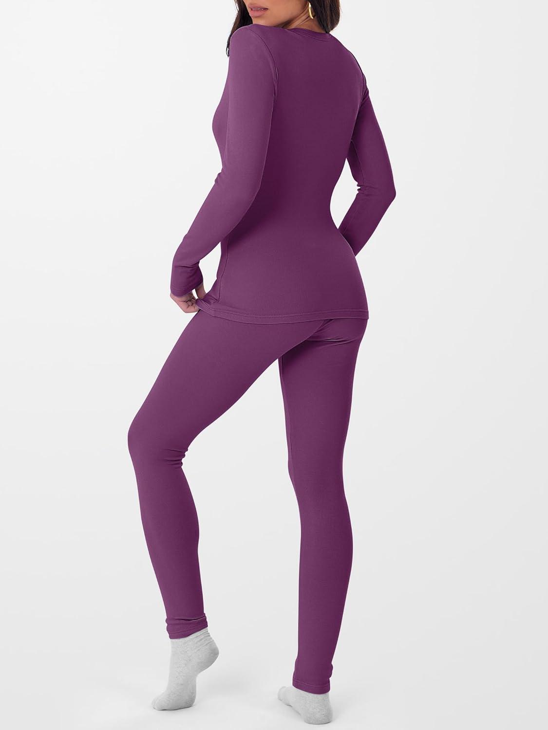 imageANRABESS Thermal Underwear for Women Long Johns Fleece Lined Base Layer Pajama Set Cold Weather Top Bottom Winter ClothingPurple