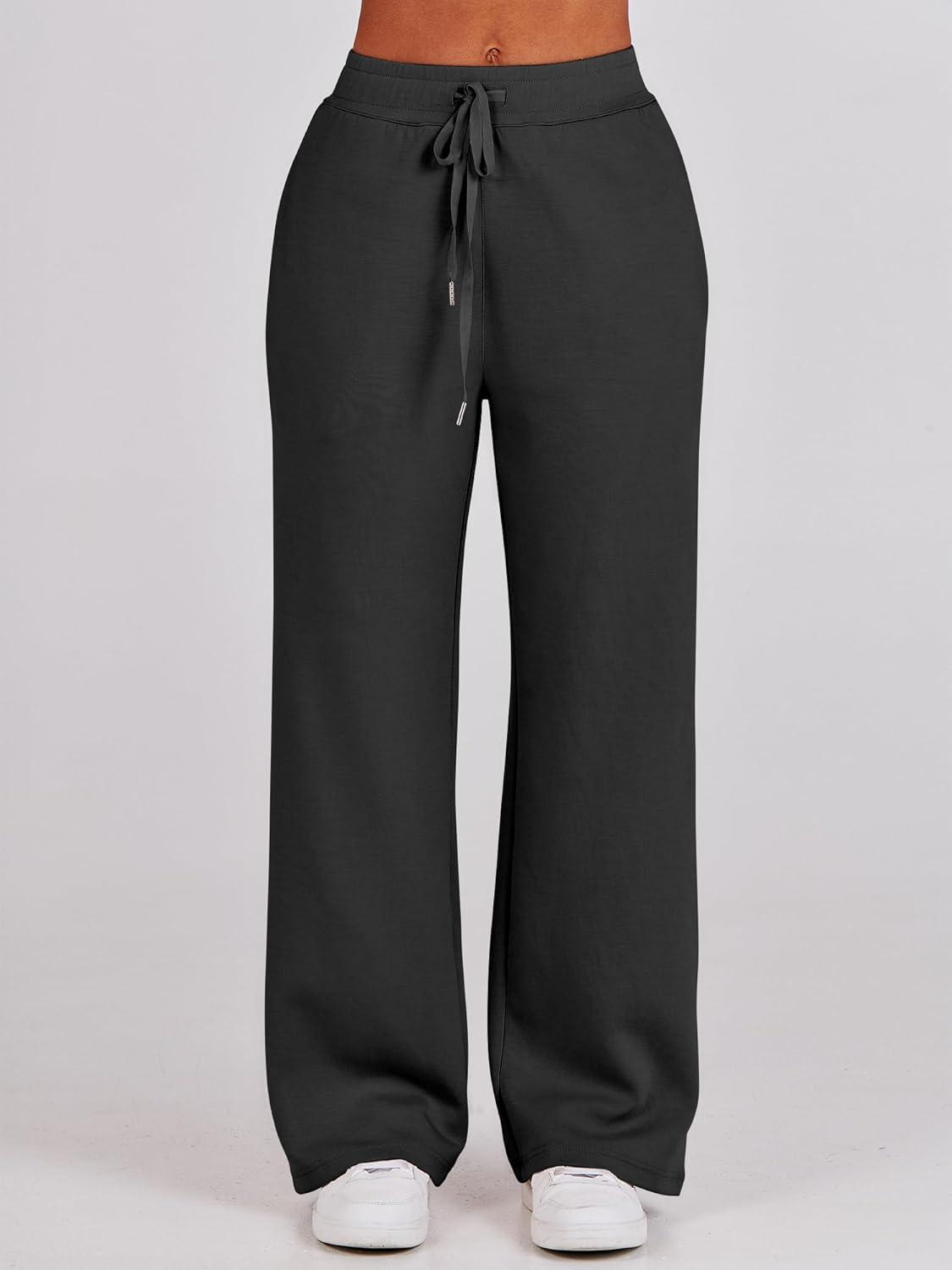 imageANRABESS Women 2 Piece Outfits 2025 Fall Fashion Airport Wide Leg Pants Lounge Set Leisure Travel Vacation Clothes SweatsuitsBlack