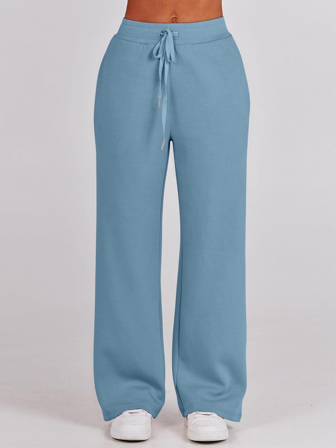 imageANRABESS Women 2 Piece Outfits 2025 Fall Fashion Airport Wide Leg Pants Lounge Set Leisure Travel Vacation Clothes SweatsuitsBlue