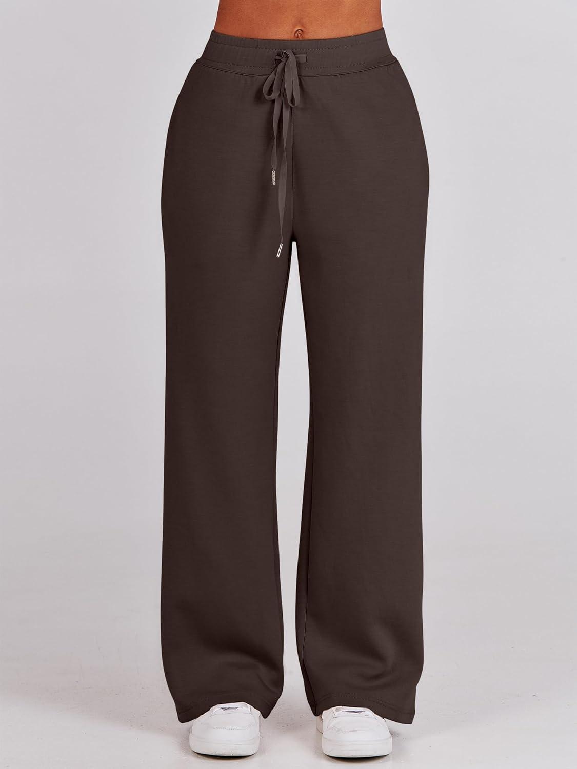 imageANRABESS Women 2 Piece Outfits 2025 Fall Fashion Airport Wide Leg Pants Lounge Set Leisure Travel Vacation Clothes SweatsuitsCoffee