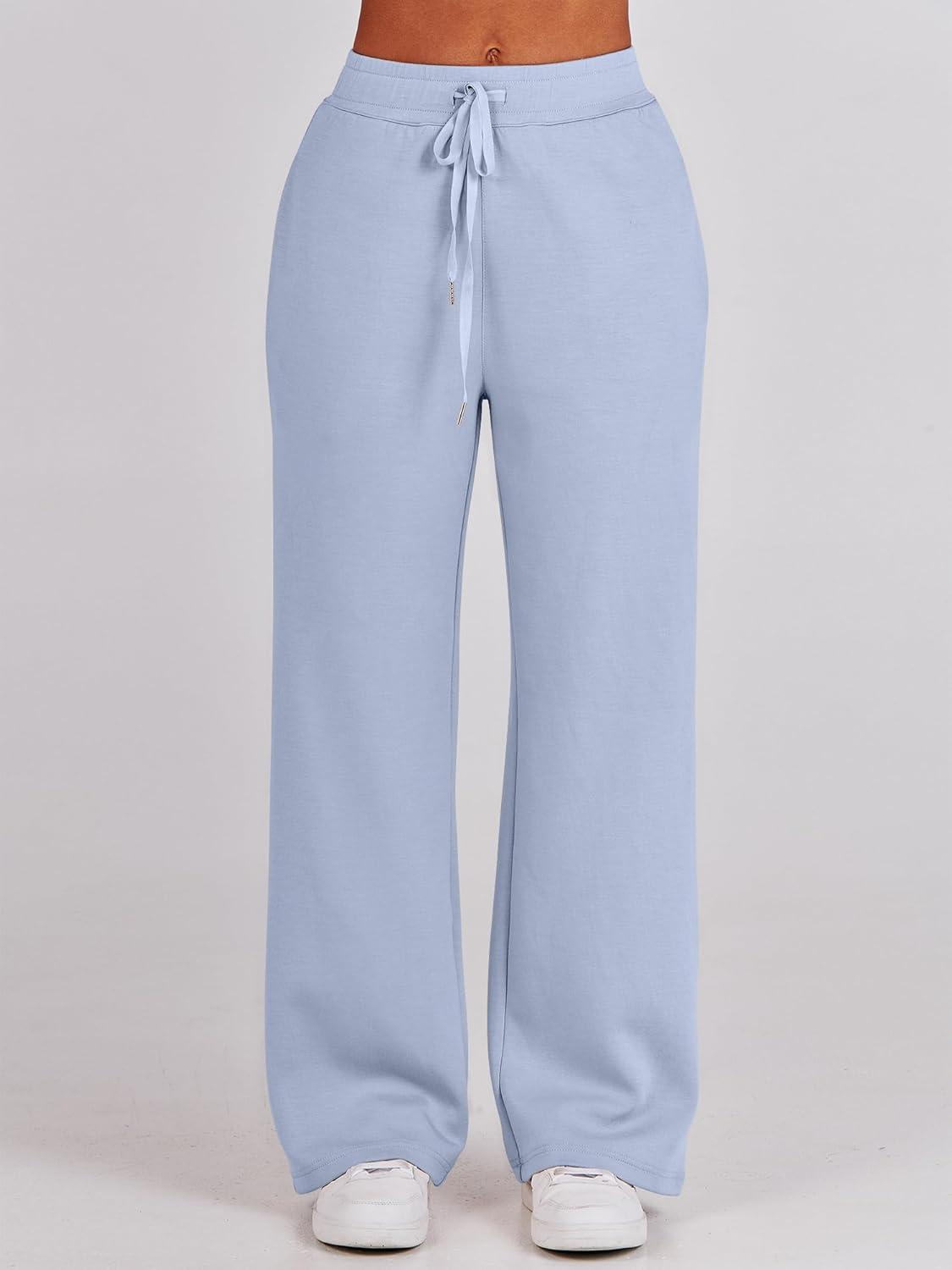 imageANRABESS Women 2 Piece Outfits 2025 Fall Fashion Airport Wide Leg Pants Lounge Set Leisure Travel Vacation Clothes SweatsuitsDusty Blue