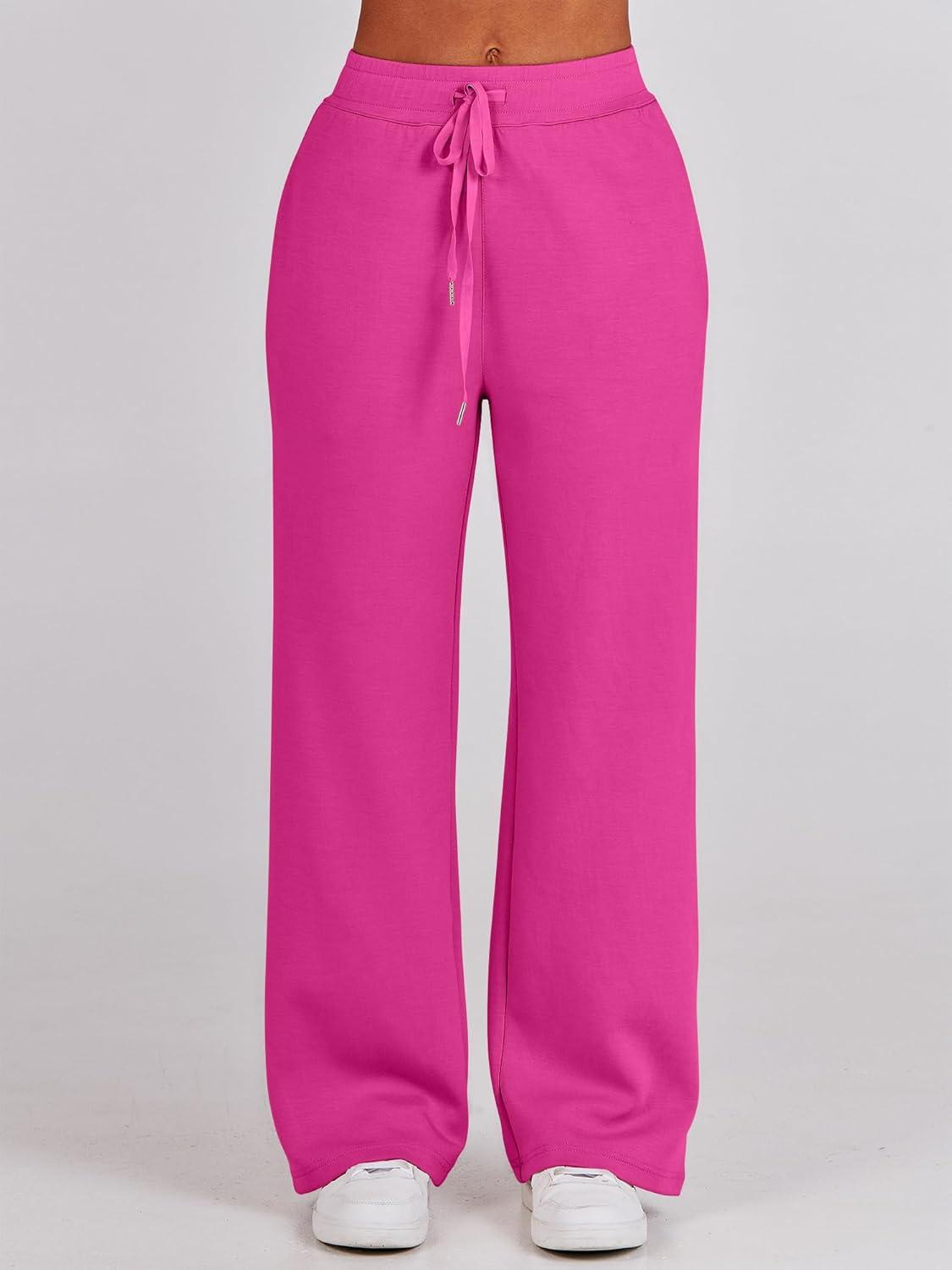 imageANRABESS Women 2 Piece Outfits 2025 Fall Fashion Airport Wide Leg Pants Lounge Set Leisure Travel Vacation Clothes SweatsuitsHot Pink