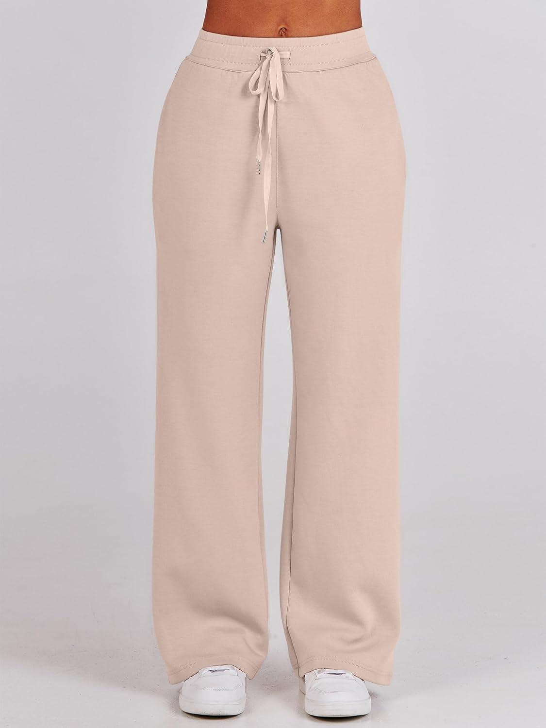 imageANRABESS Women 2 Piece Outfits 2025 Fall Fashion Airport Wide Leg Pants Lounge Set Leisure Travel Vacation Clothes SweatsuitsKhaki