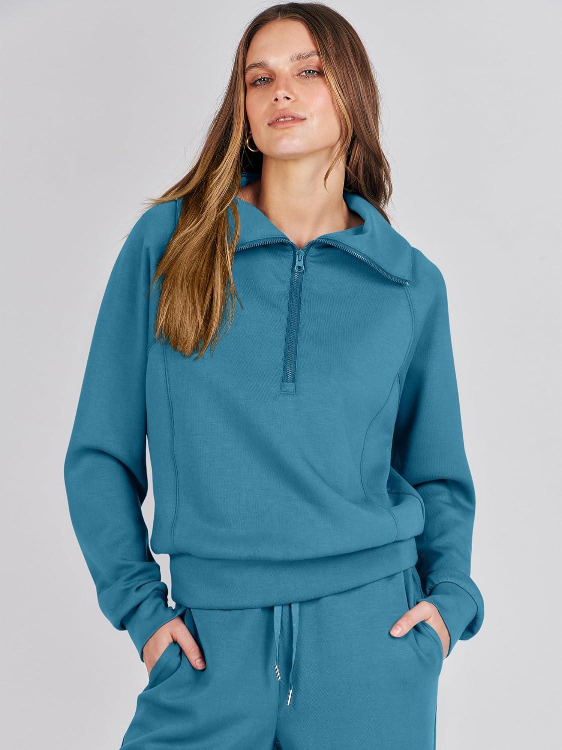 imageANRABESS Women 2 Piece Outfits 2025 Fall Fashion Airport Wide Leg Pants Lounge Set Leisure Travel Vacation Clothes SweatsuitsLake