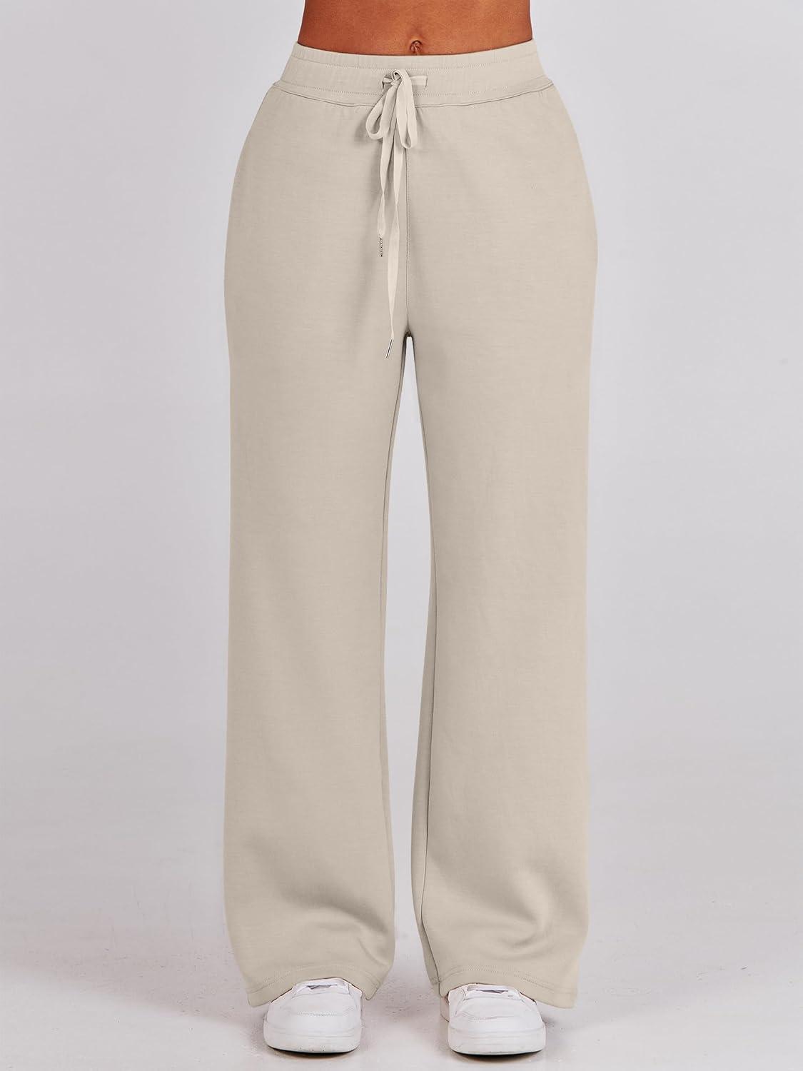 imageANRABESS Women 2 Piece Outfits 2025 Fall Fashion Airport Wide Leg Pants Lounge Set Leisure Travel Vacation Clothes SweatsuitsLight Khaki