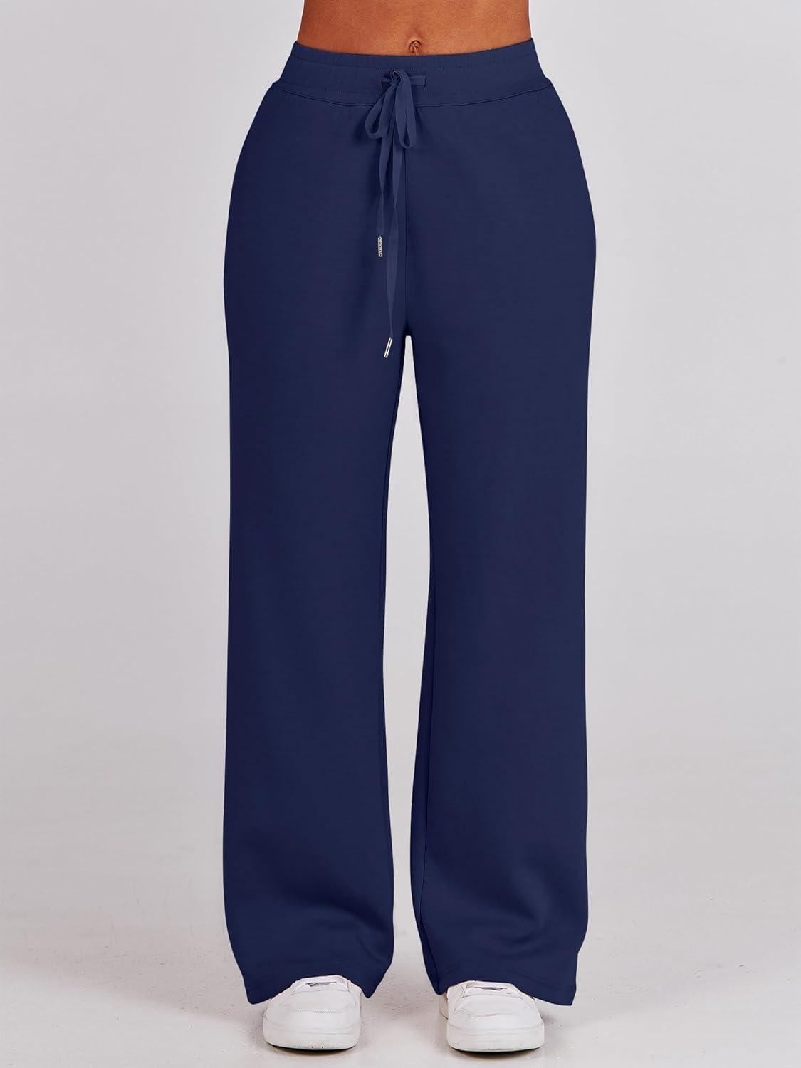 imageANRABESS Women 2 Piece Outfits 2025 Fall Fashion Airport Wide Leg Pants Lounge Set Leisure Travel Vacation Clothes SweatsuitsNavy Blue