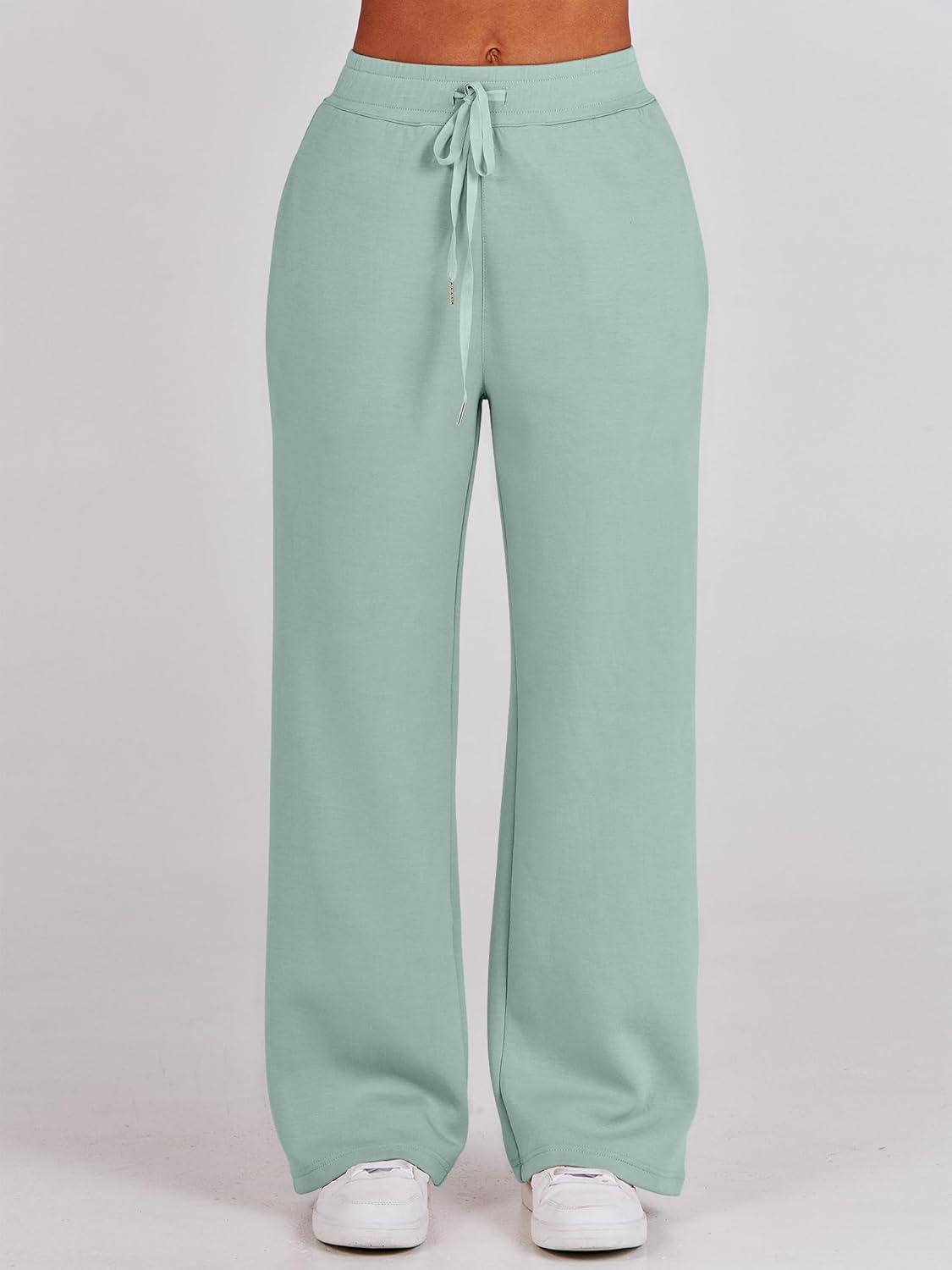 imageANRABESS Women 2 Piece Outfits 2025 Fall Fashion Airport Wide Leg Pants Lounge Set Leisure Travel Vacation Clothes SweatsuitsPea Green