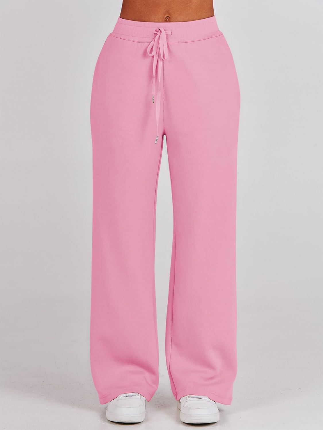 imageANRABESS Women 2 Piece Outfits 2025 Fall Fashion Airport Wide Leg Pants Lounge Set Leisure Travel Vacation Clothes SweatsuitsPink