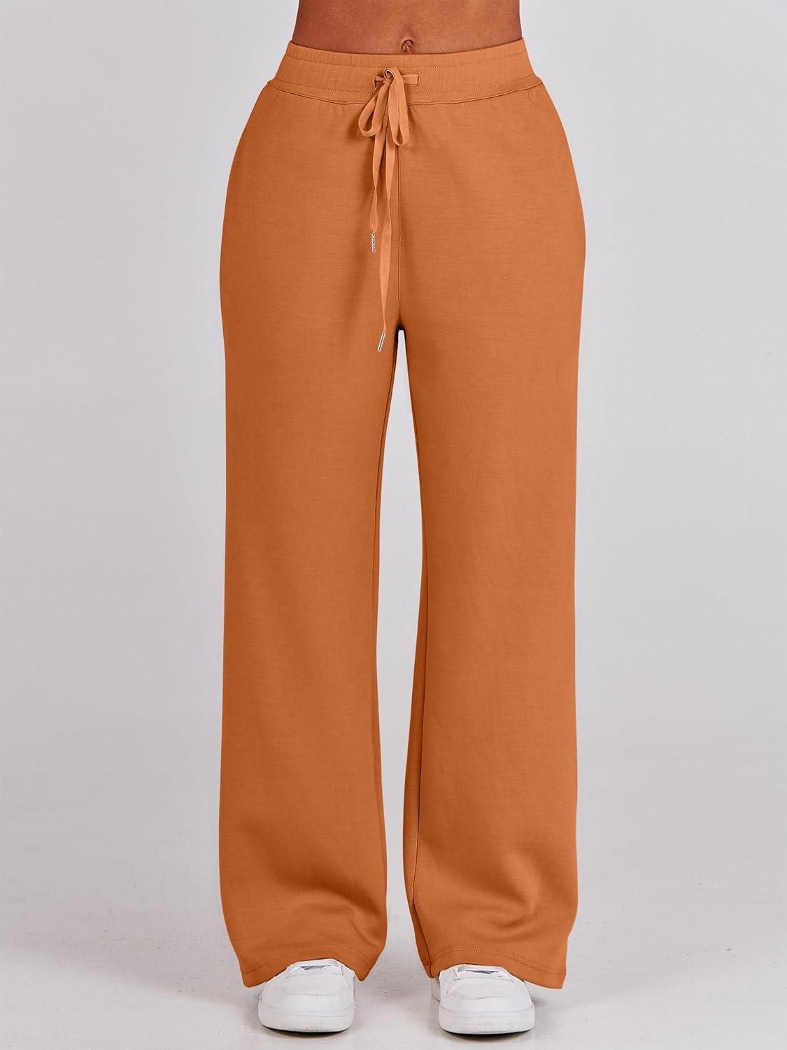 imageANRABESS Women 2 Piece Outfits 2025 Fall Fashion Airport Wide Leg Pants Lounge Set Leisure Travel Vacation Clothes SweatsuitsPumpkin